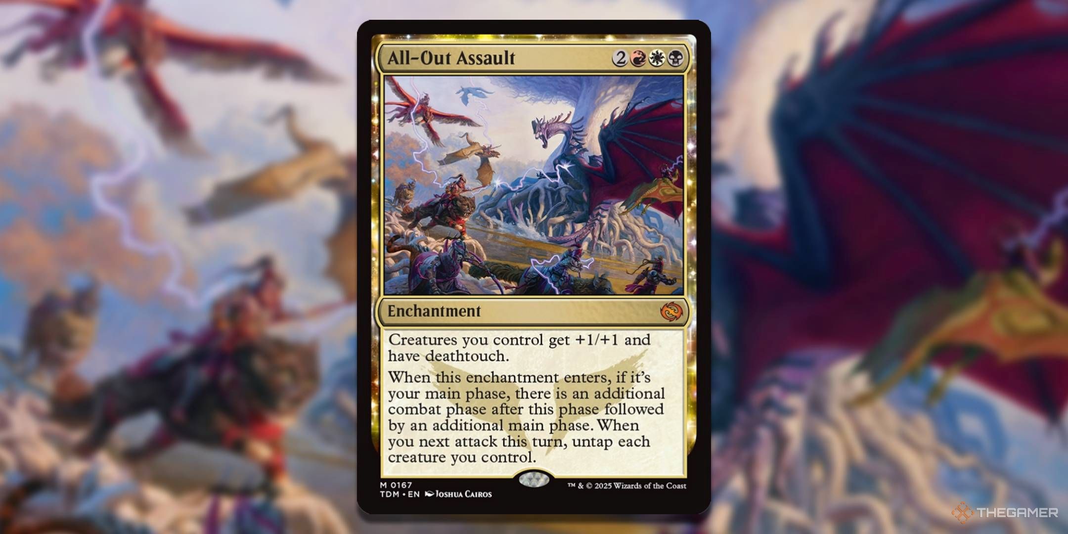 MTG All -Out Ascent Card with Art in the background.