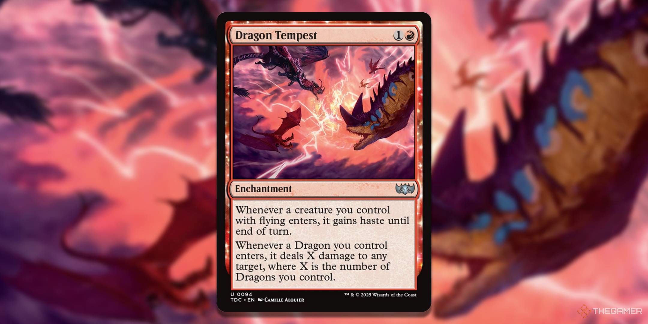 MTG Dragon Tempest Card with Art in the background.