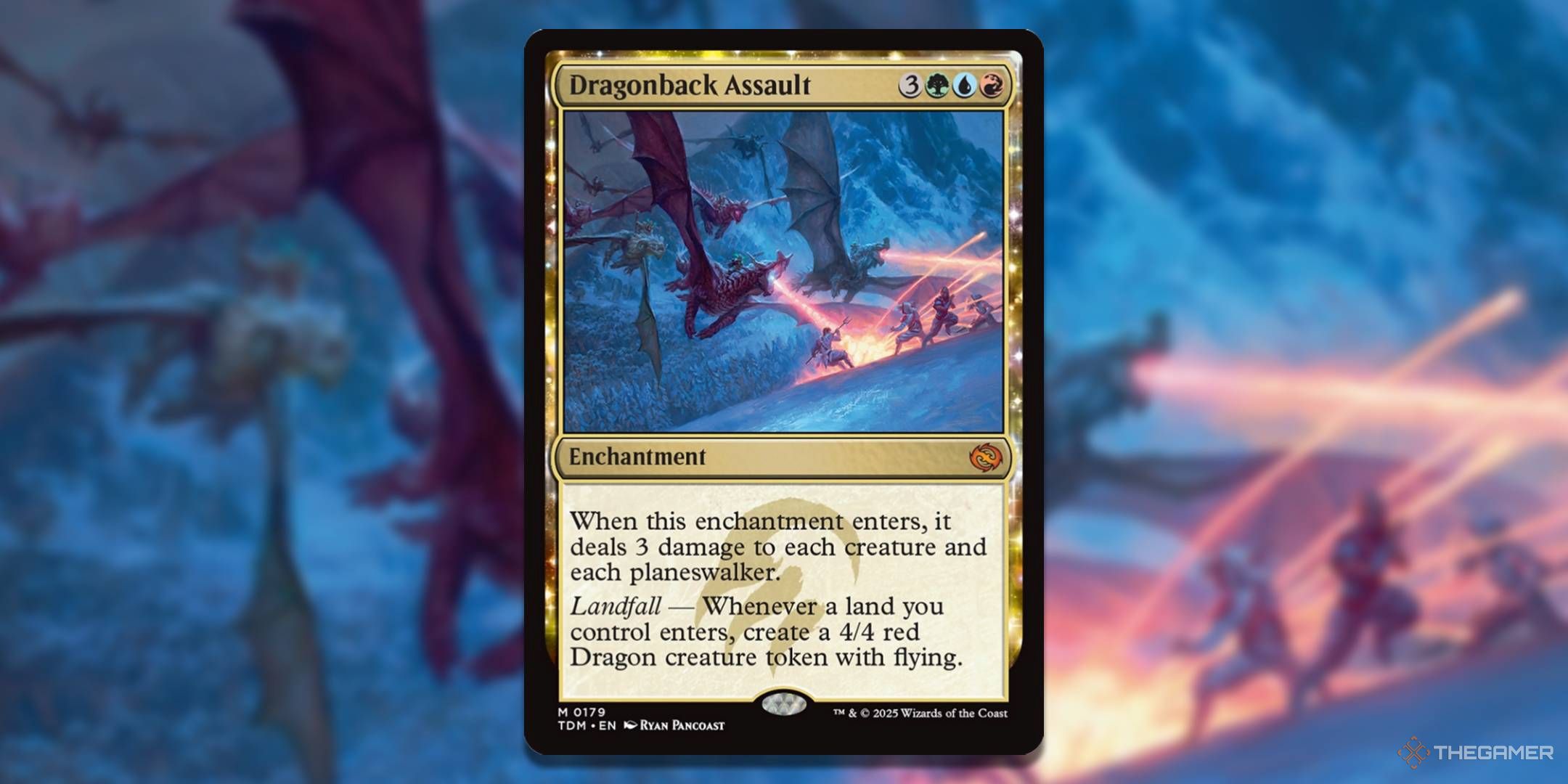 MTG Dragon Back Assisting Card with Art in the background.