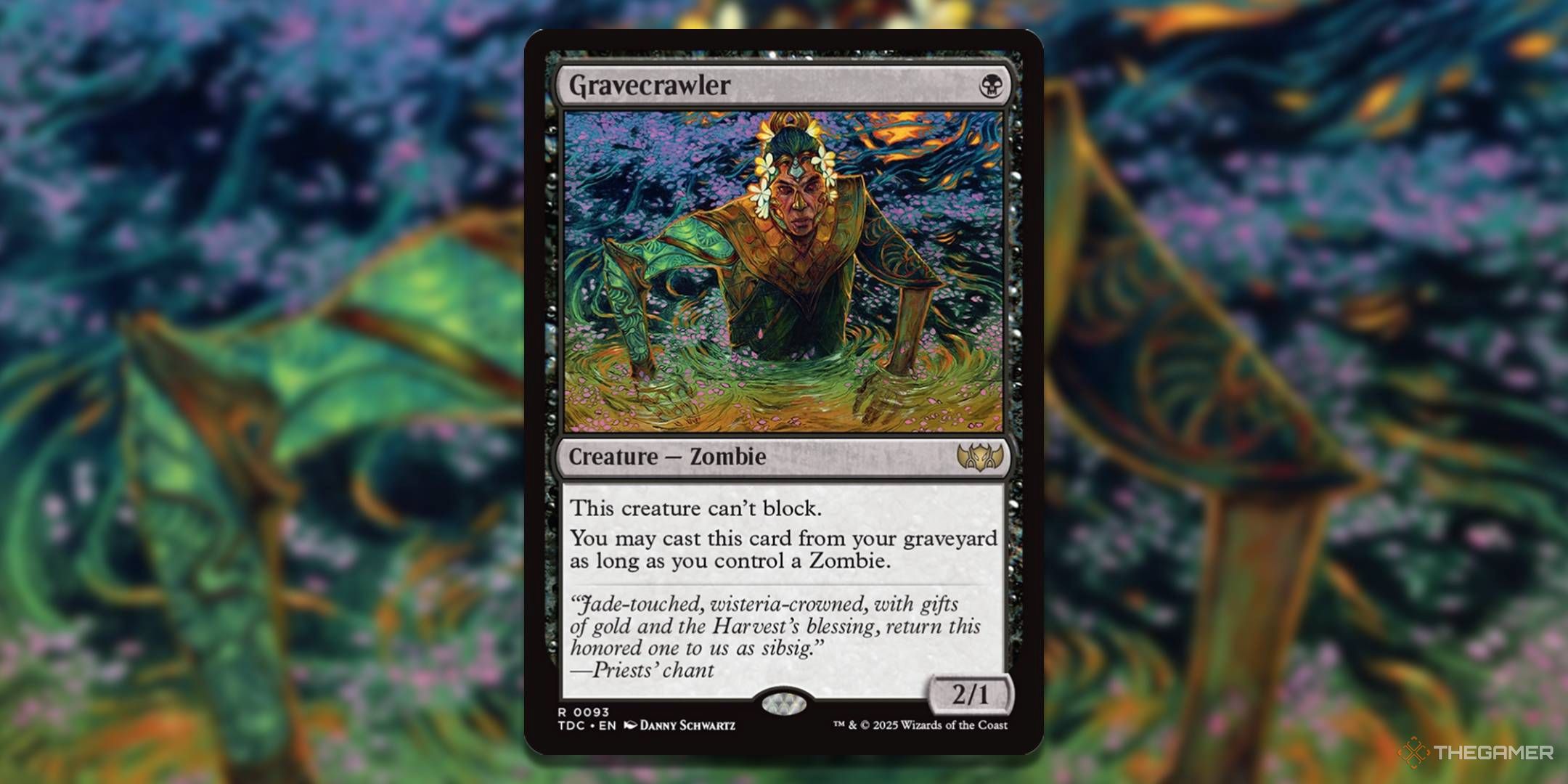 MTG Gravecrawler -card with the art in the background.