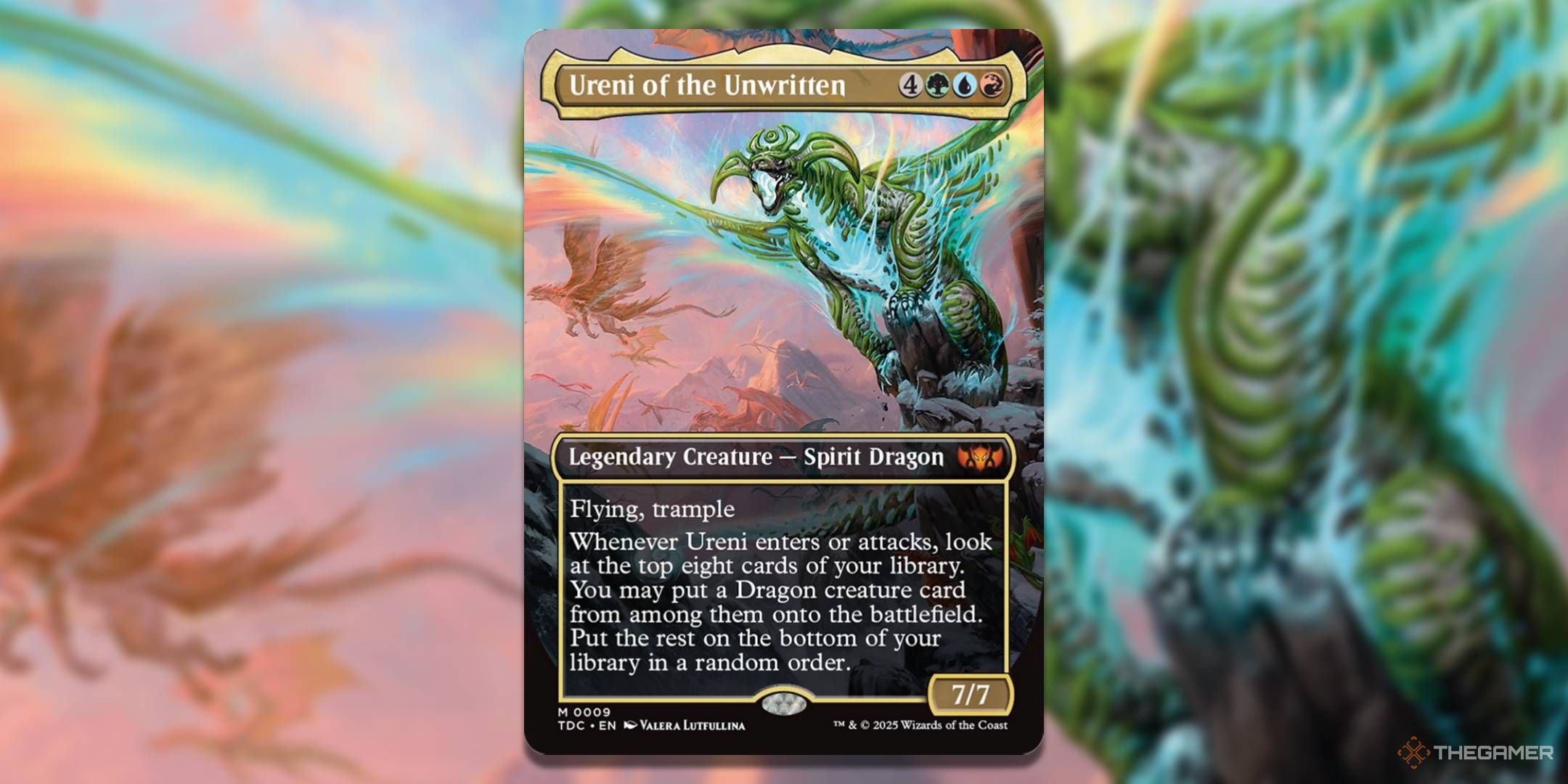 MTG Yuri of non -written card with art in the background.