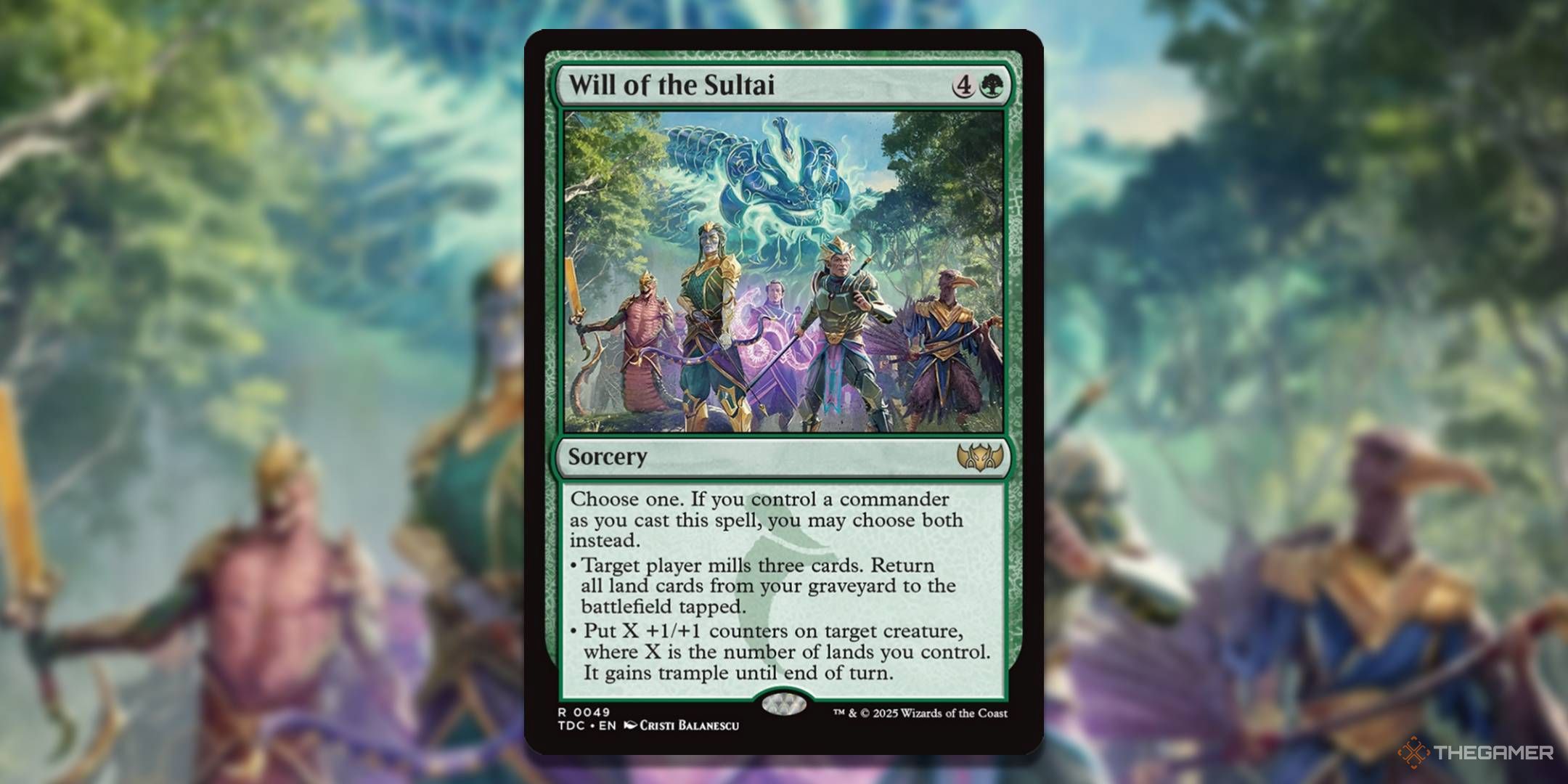 MTG Will of the Sultai card with the art in the background.
