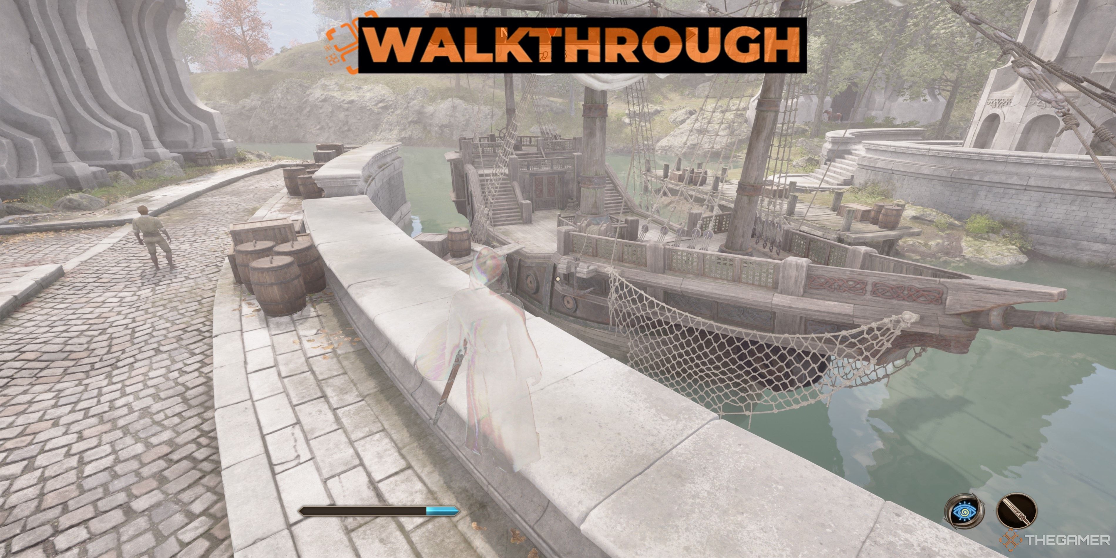 Standing outside the Marie Elena during A Watery Grave in Oblivion Remastered.
