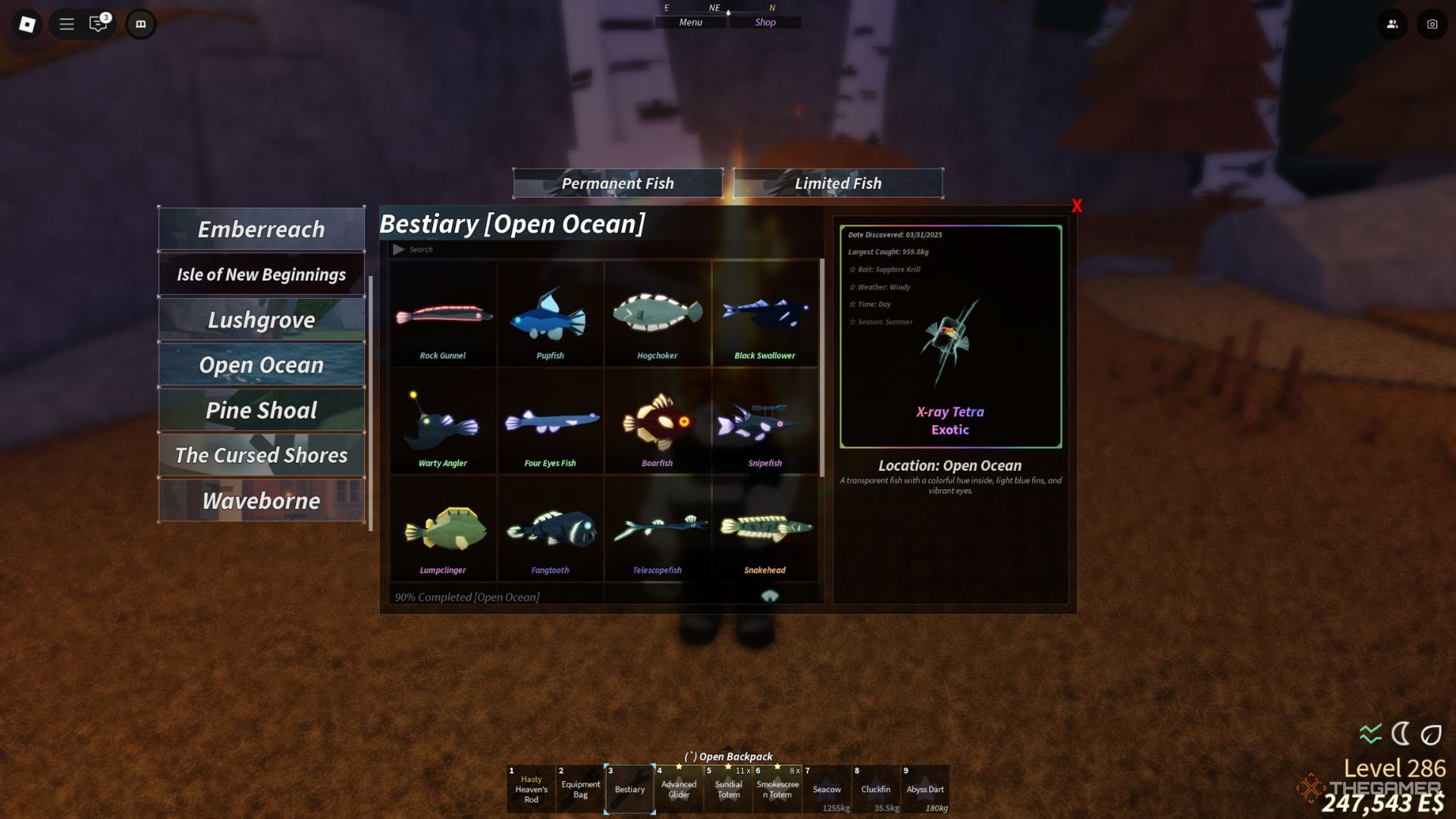 The role of the player shows a completely full open Ocean Bestary in the fish.