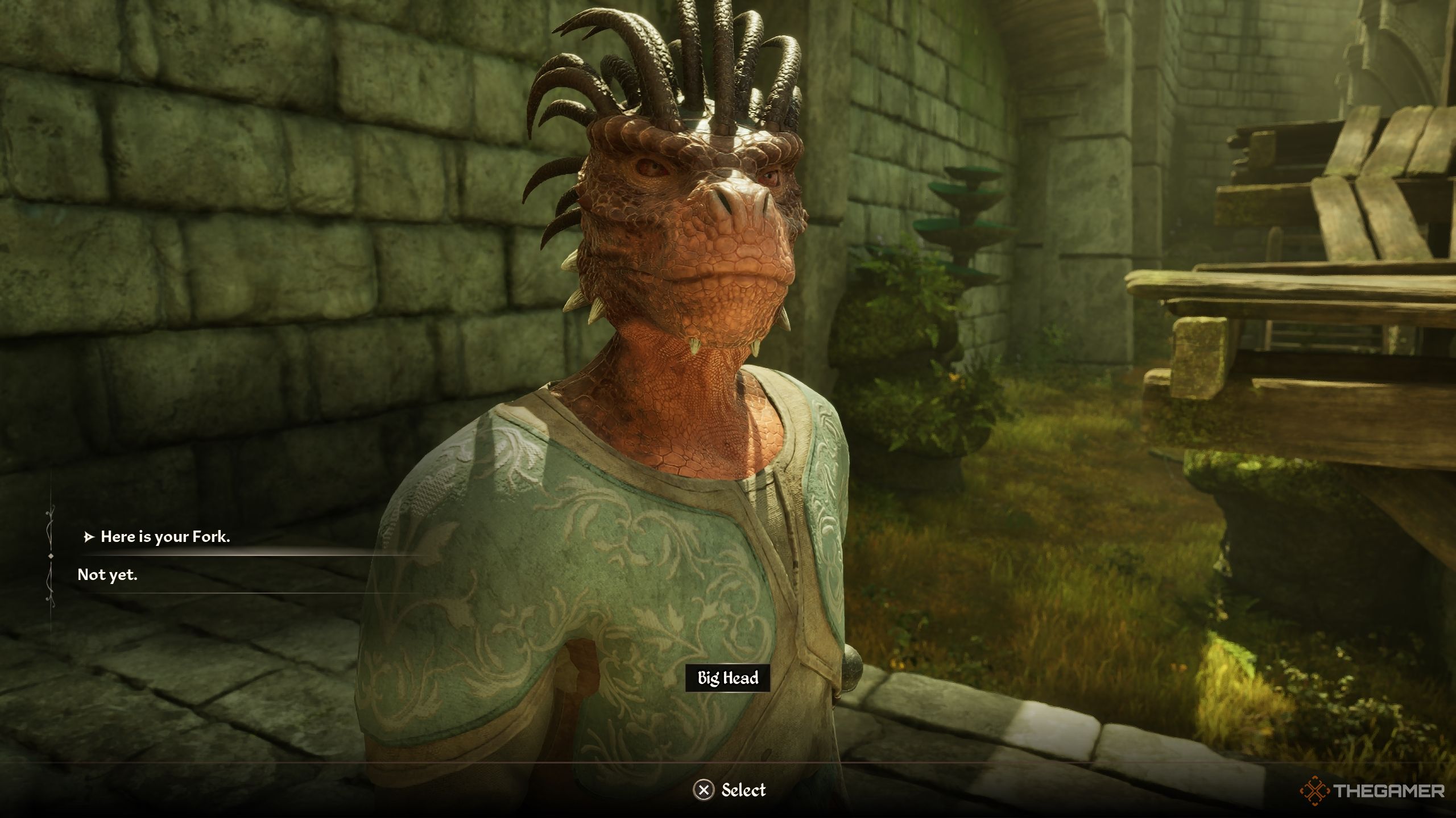 Player about to give the fork to Big Head - Oblivion Remastered