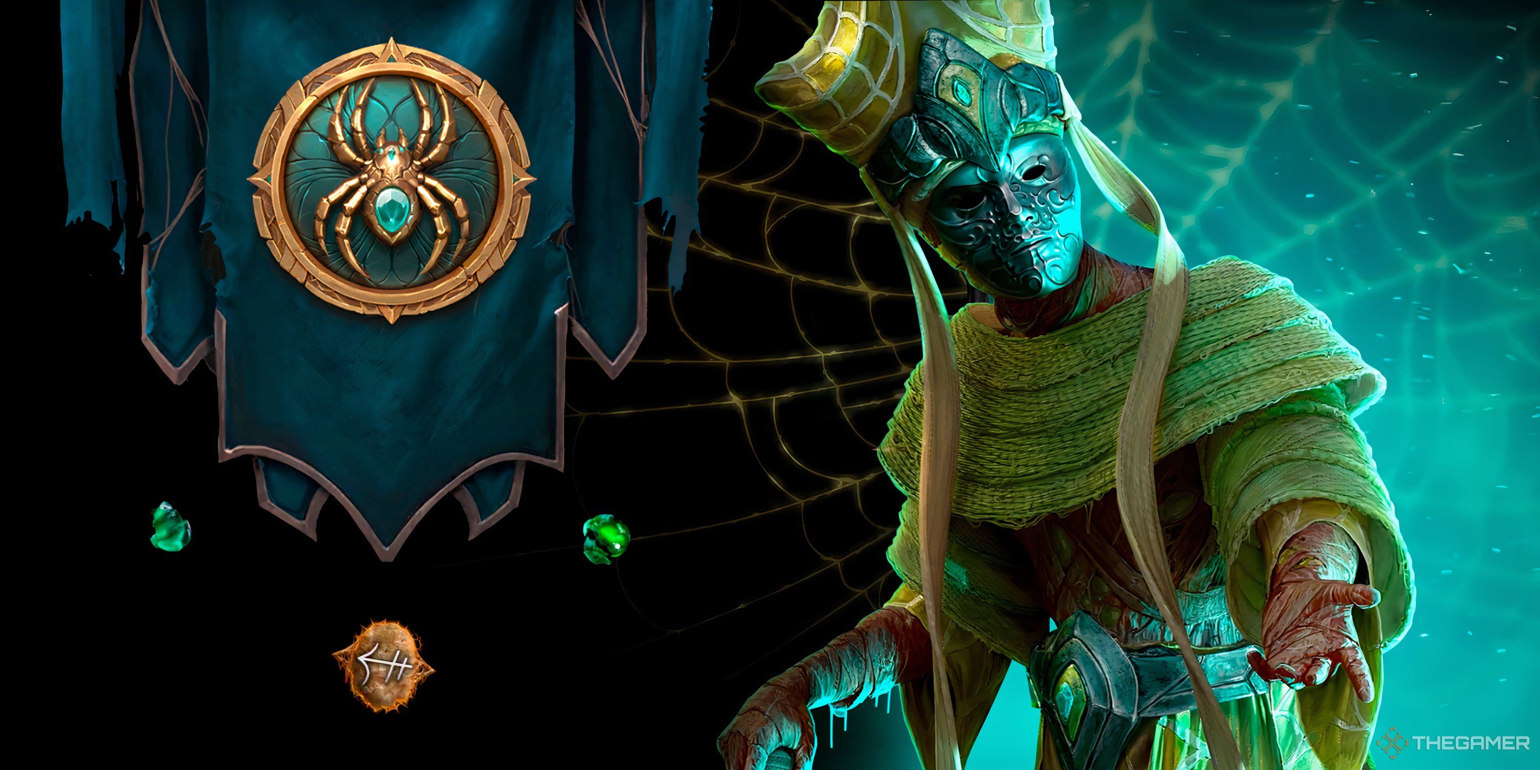 Reforged Shards, The Great Bridge Woven Echo, and The Weaver Faction Banner to the left of Masque in Last Epoch.