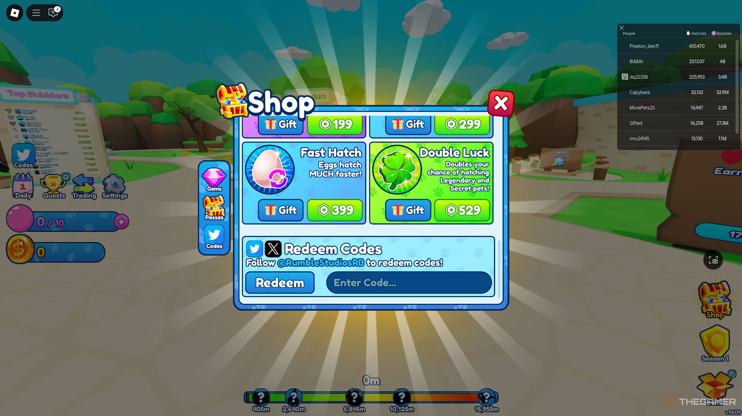 Codes pop-up in Roblox: Bubble Gum Simulator Infinity.