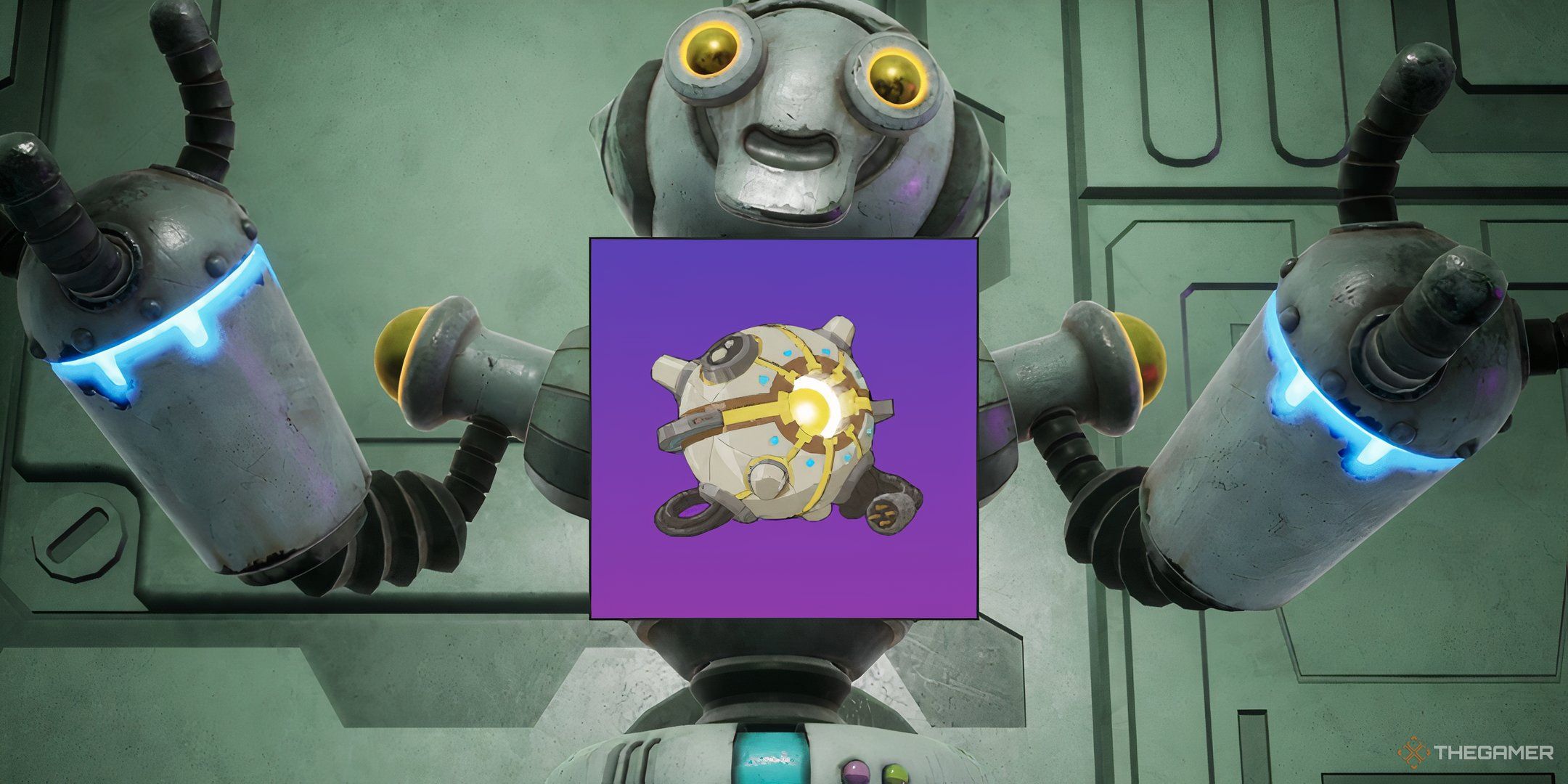 Rusty Rabbit robot with mini reactor item on his chest.