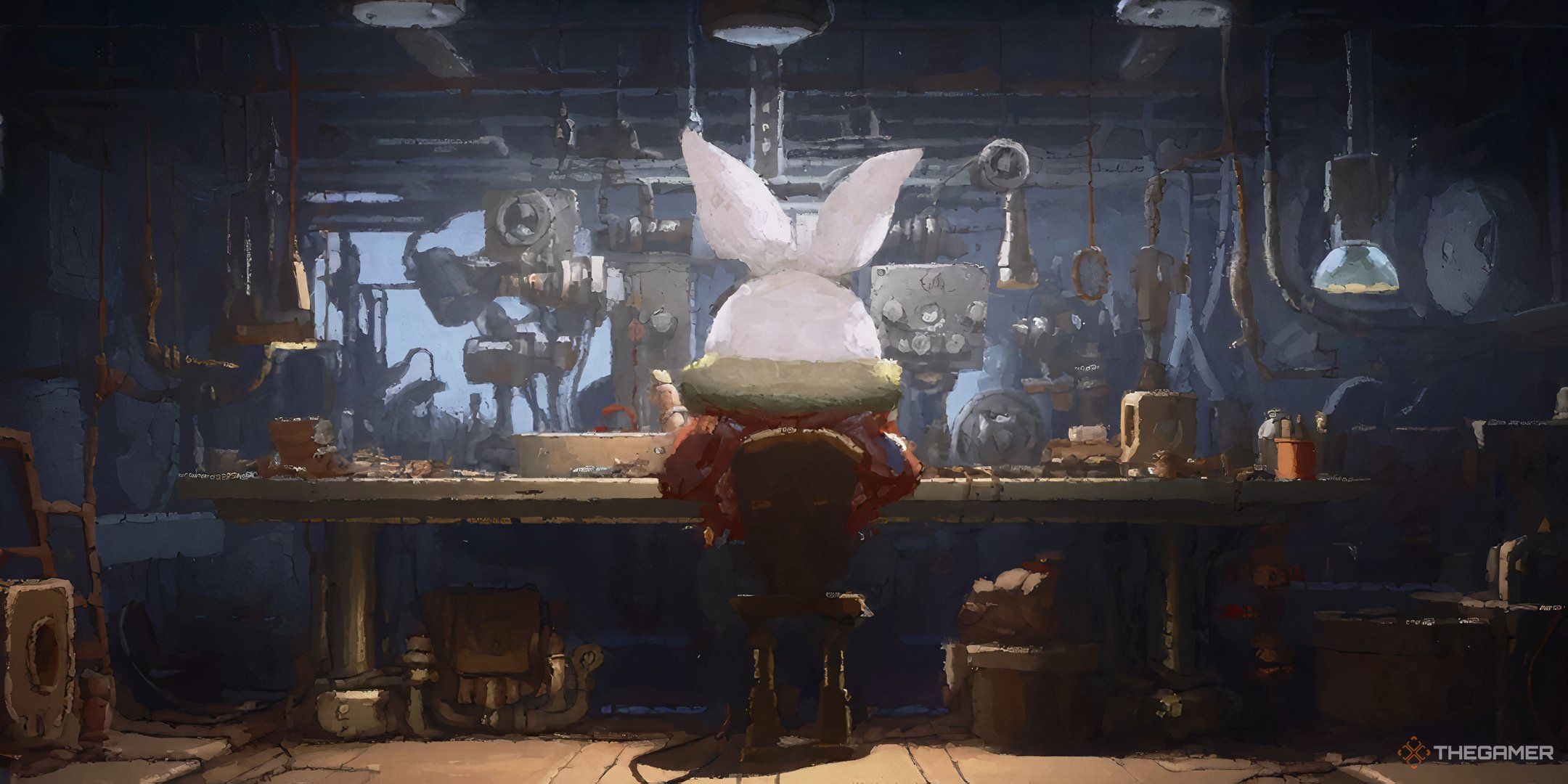 Rusty Rabbit Stamp restoring an item in his house.