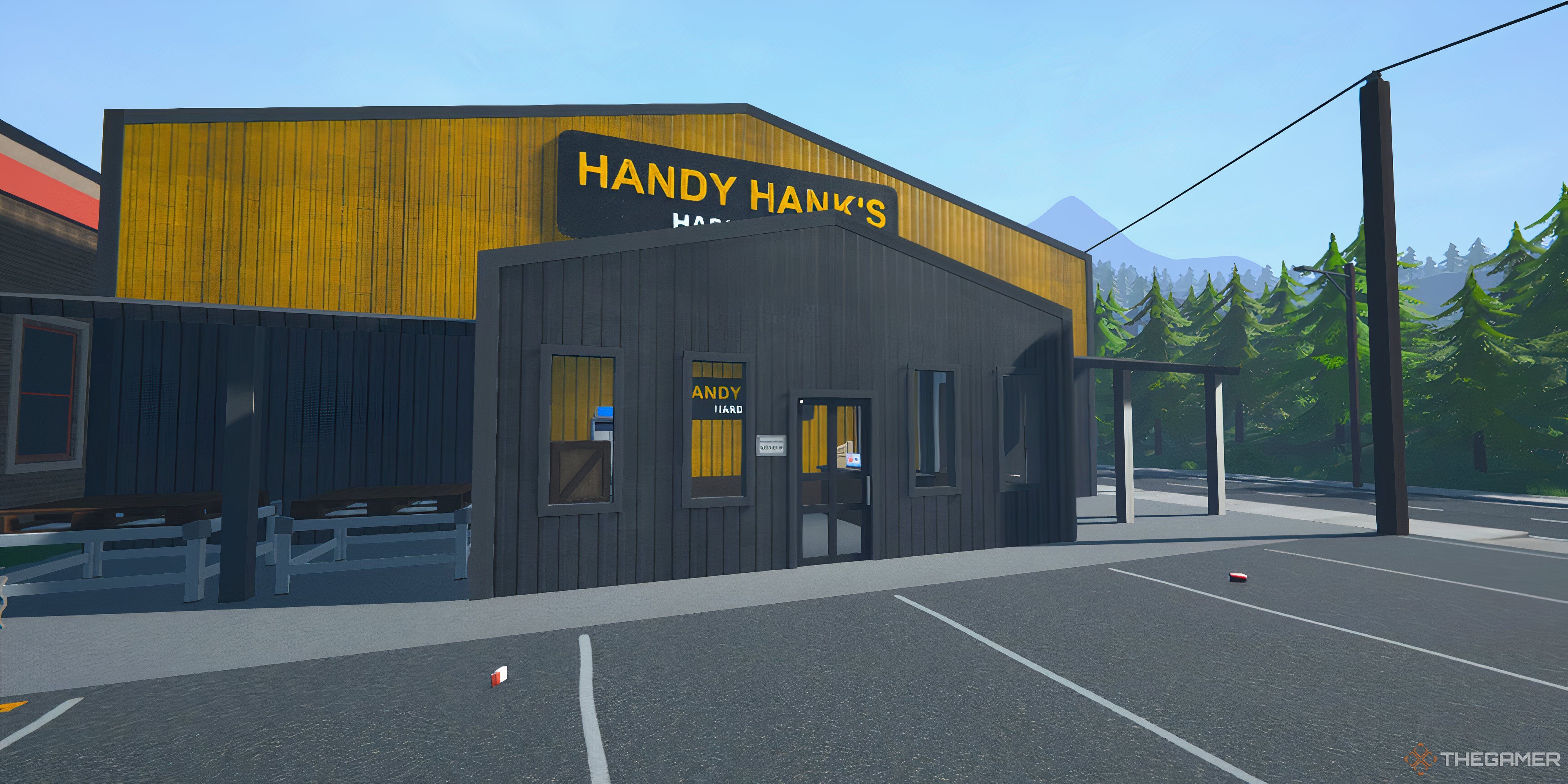 Character looking up at Hank&rsquo;s Hardware store.