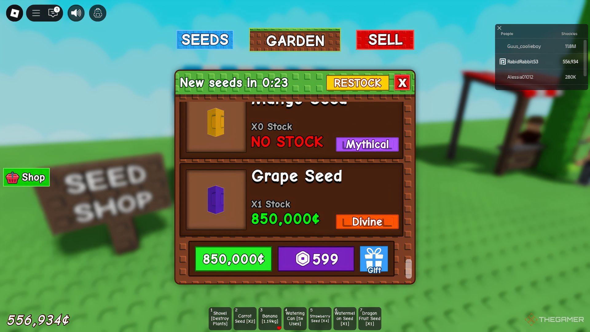 Grape seeds are available in the shop in Roblox: grow a garden.