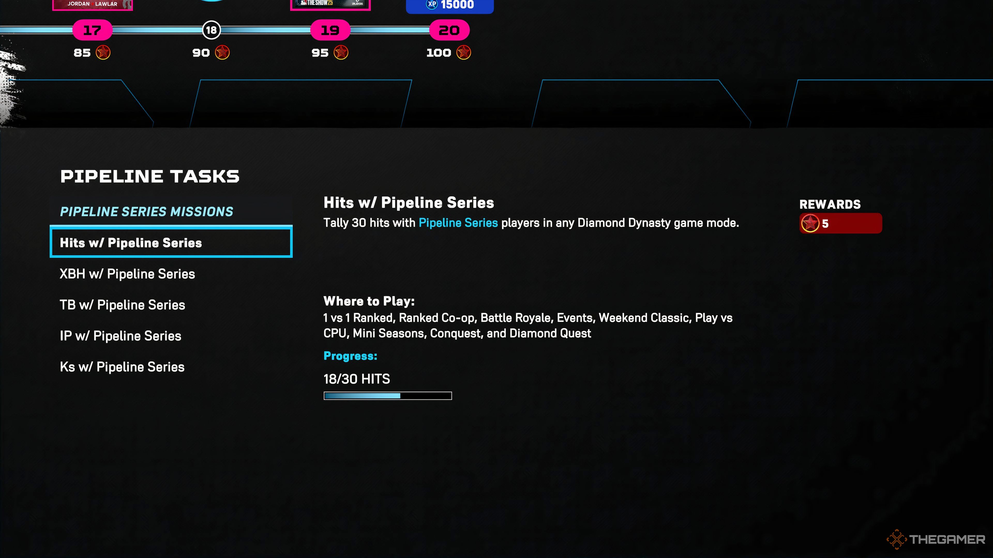 The Pipeline Series Missions page in MLB The Show 25.