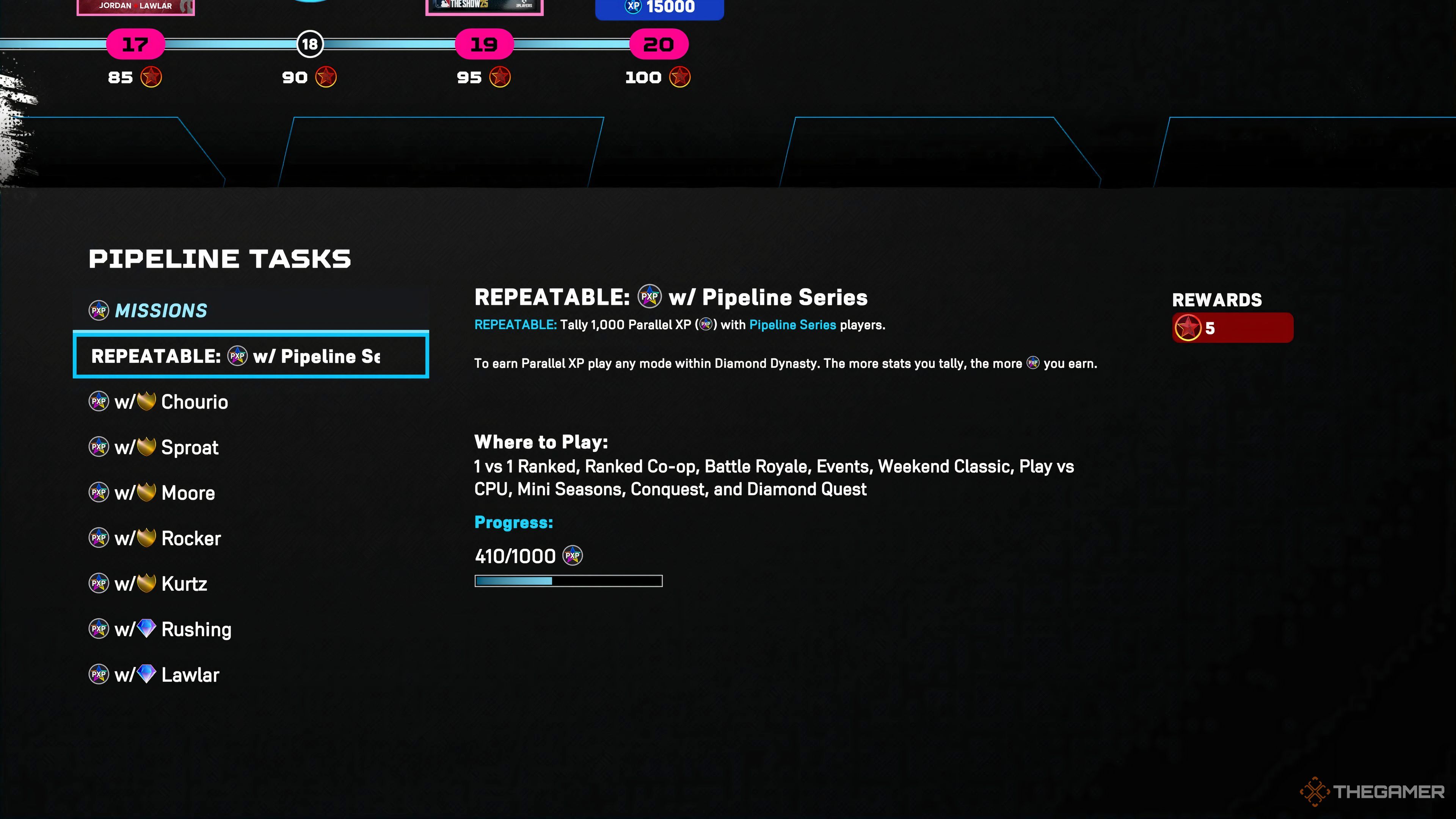 The Pipeline PXP page in MLB The Show 25.