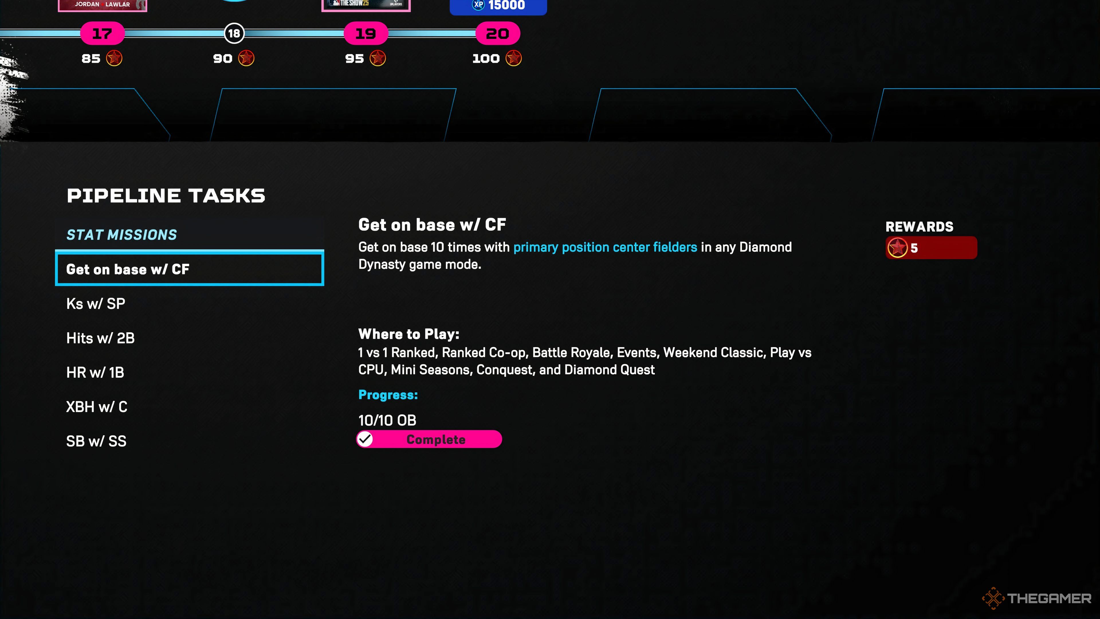 The Pipeline Stat Missions page in MLB The Show 25.