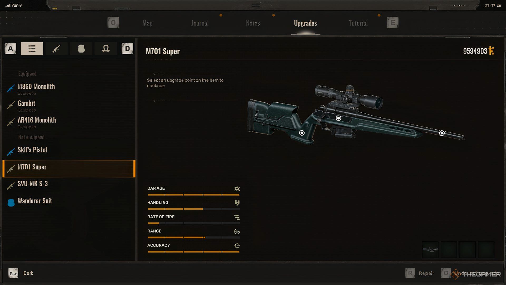 M701 Super Sniper Rifle and its statistics in Sticker 2.