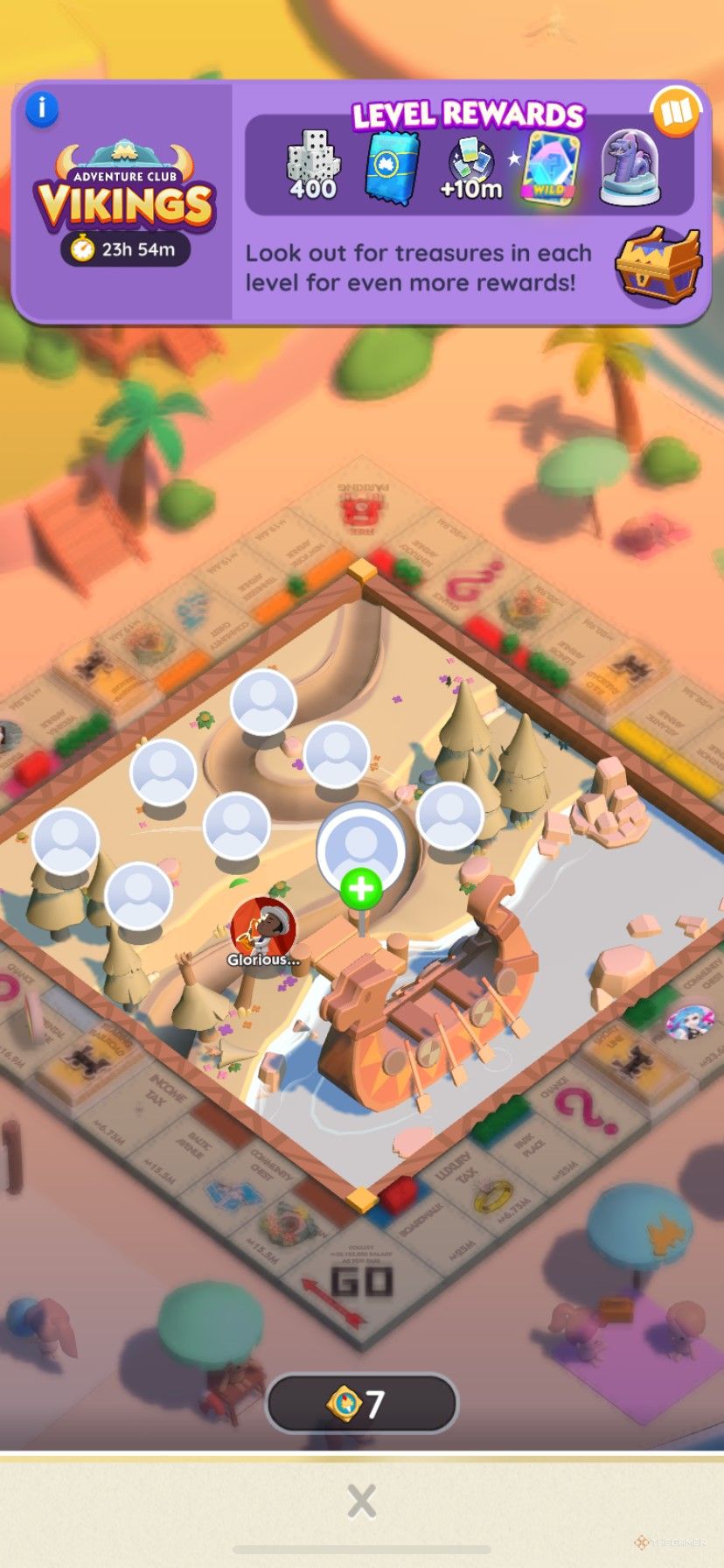 Early team -up screen at Adventure Club Vikings in monopoly.