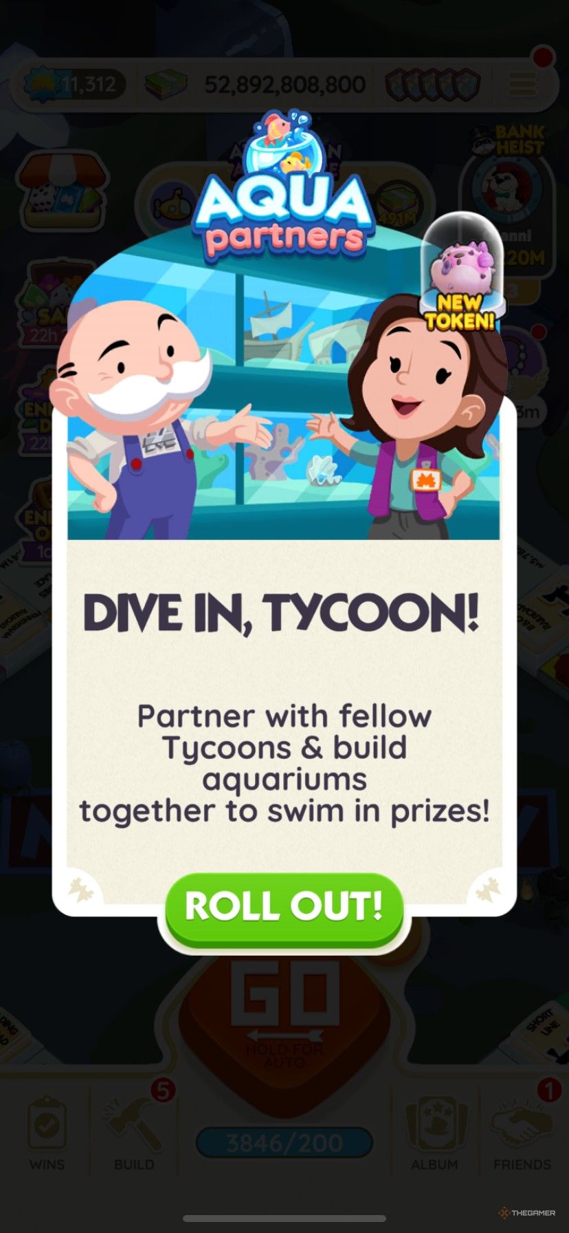 The start screen for Aqua Partners in Monopoly Go.