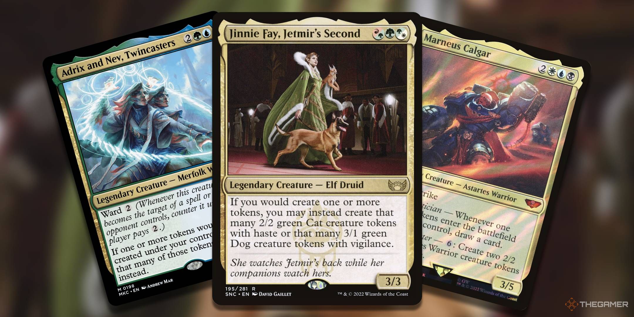 Three very strong token commanders in Magic the Gathering.