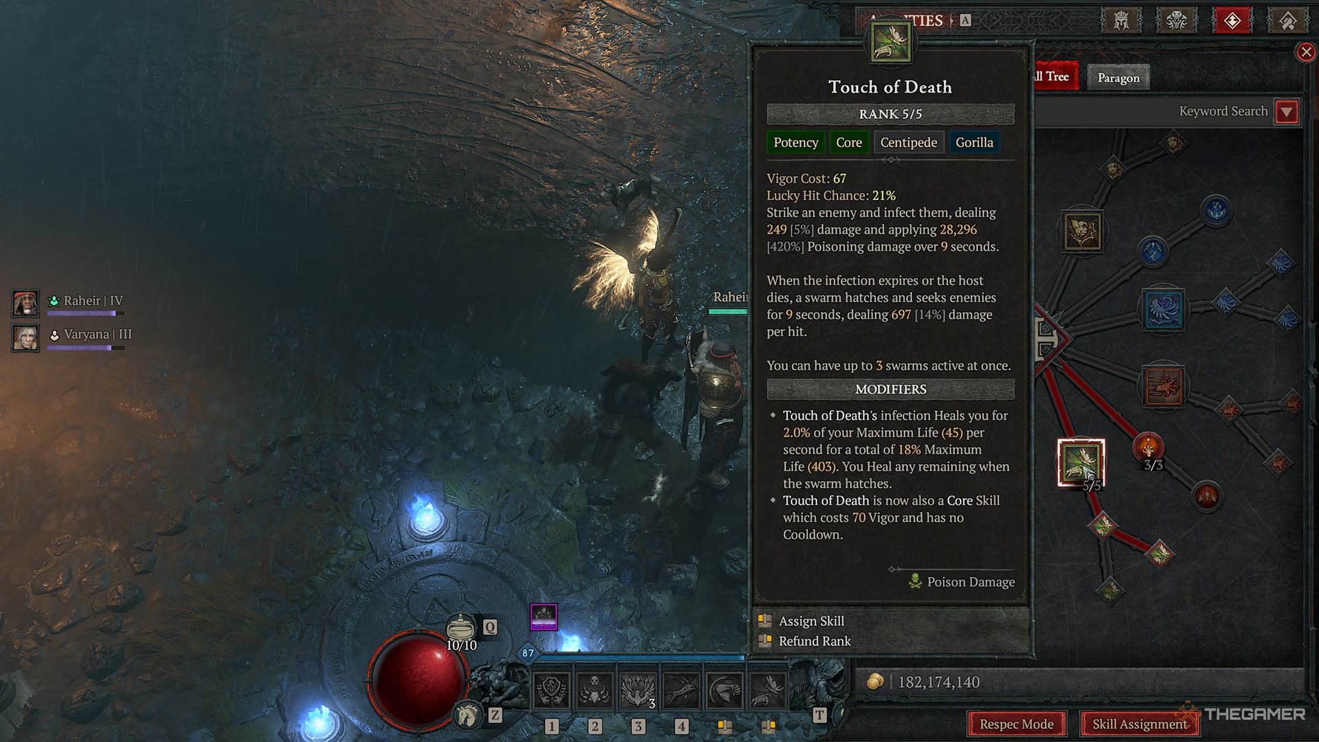The Touch of Death skill highlighted on the skill tree in Diablo 4.
