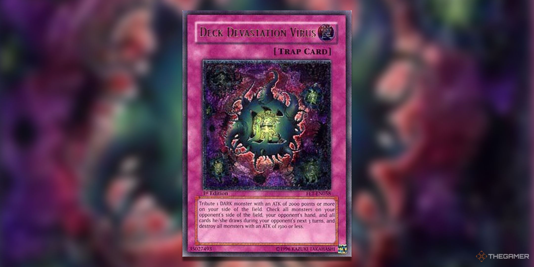 Ultimate Rare Deck Devastation Virus from Flaming Eternity Yu-Gi-Oh! TCG card art.