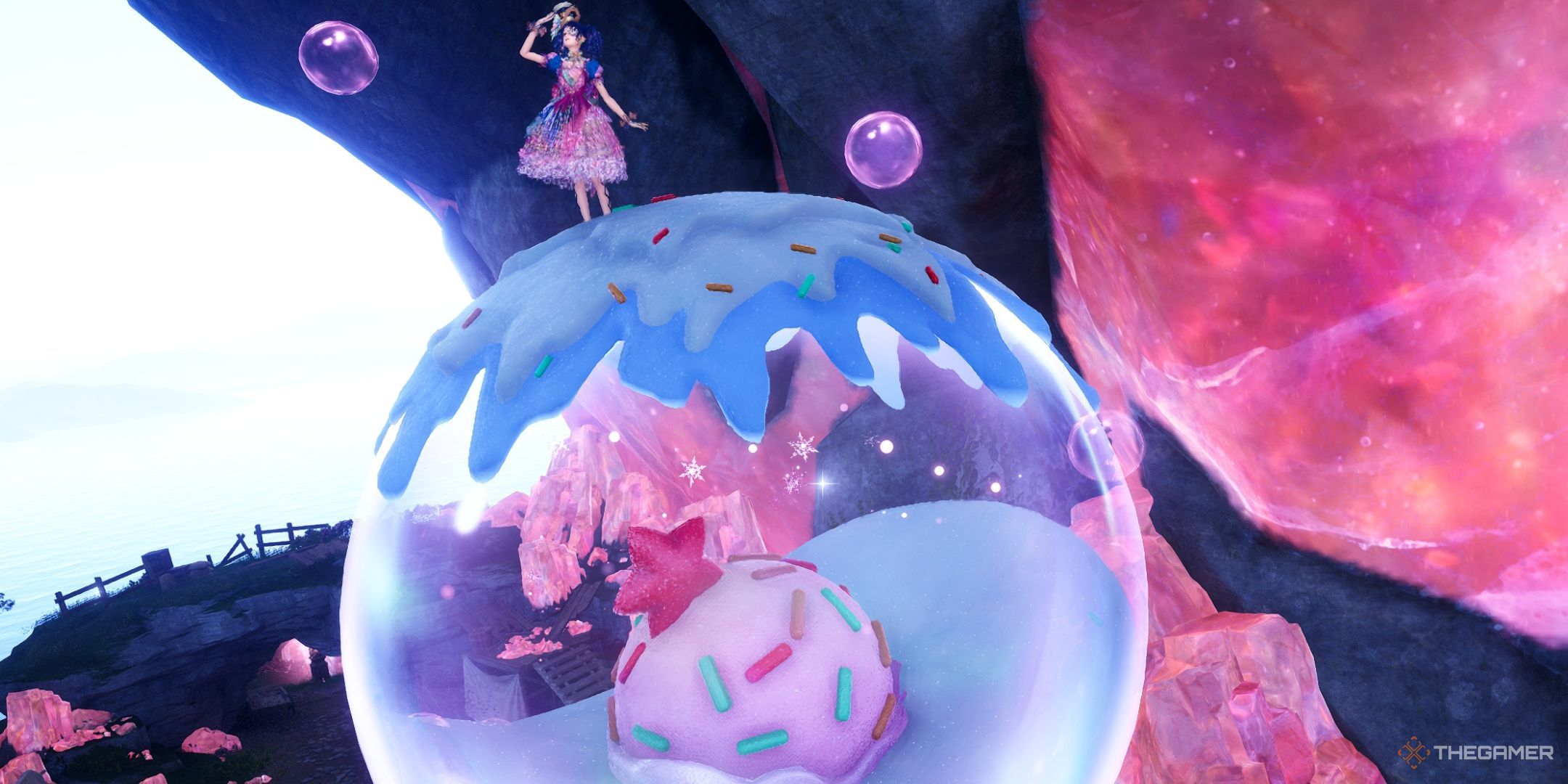 Nikki is riding a Breezy Bubbleboat in Infinity Nikki.
