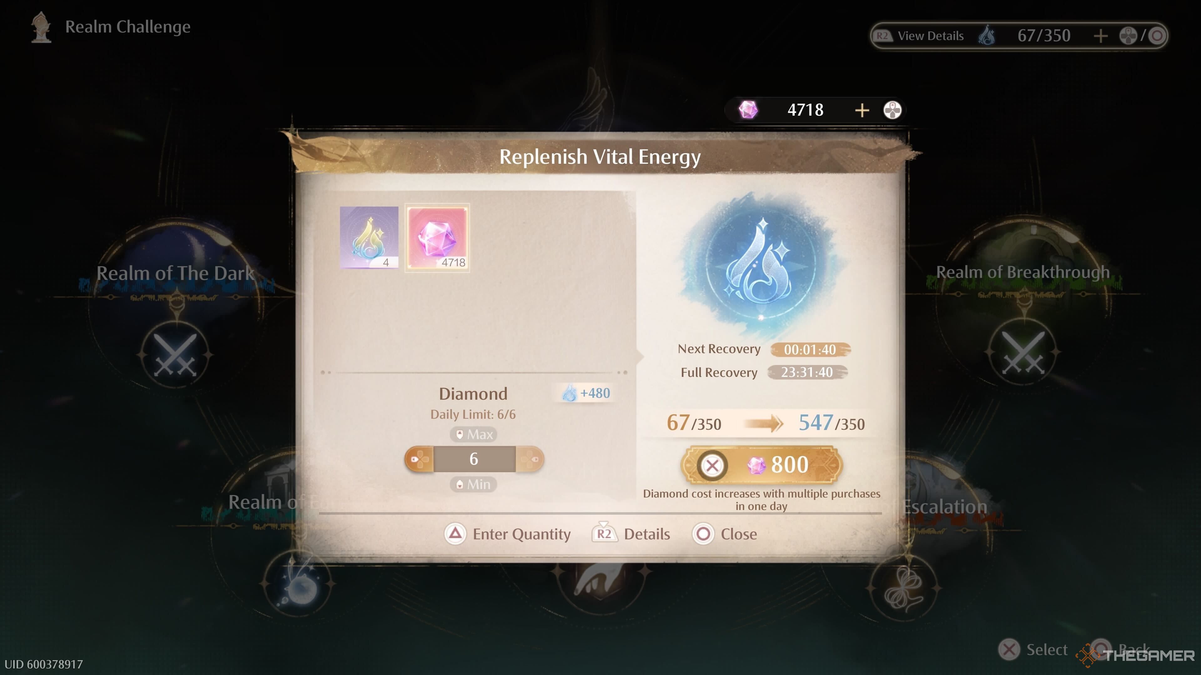 Using Diamonds to replenish Vital Energy in Infinity Nikki.