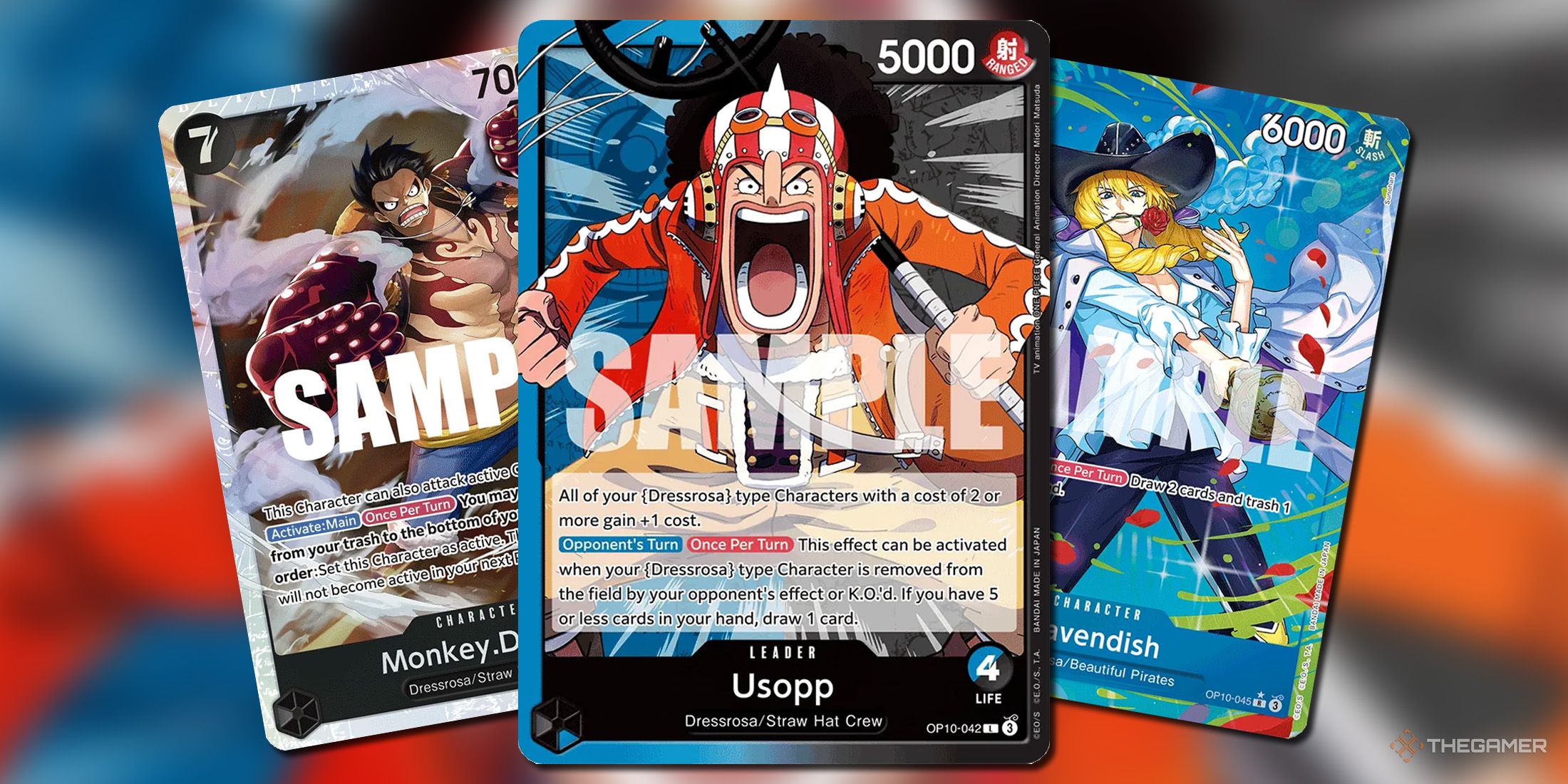 Usopp, Monkey D Luffy and Cavendish cards in One Piece Card Game.