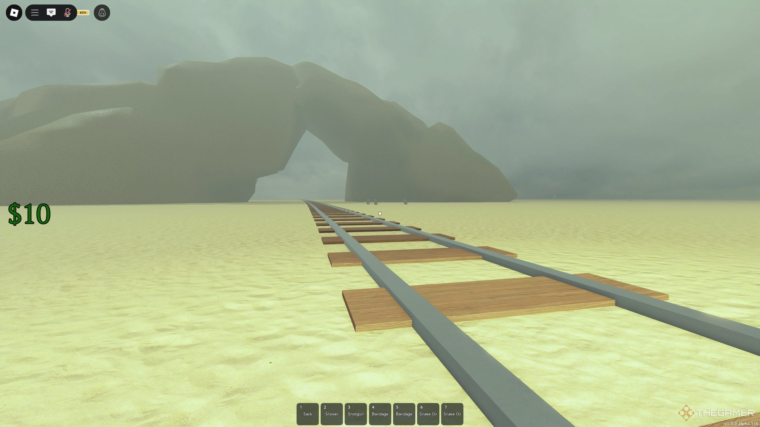 A packet of wolves at the distance, far away, is far away where they do not feel the player on the dead rails on Roblox.