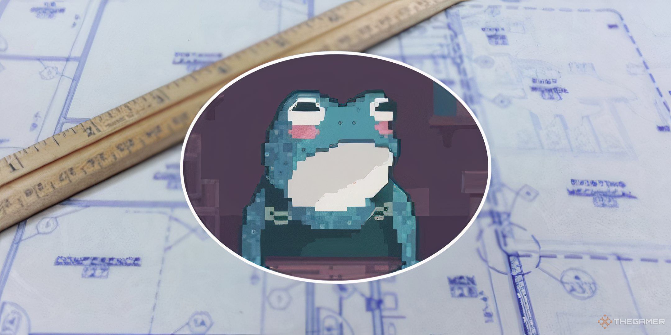 Waking world Hopert in front of a blueprint and ruler in Mudborne.