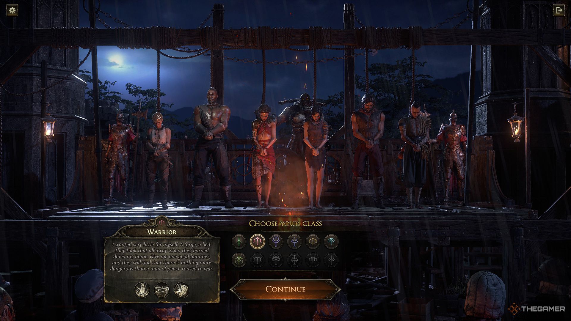The Warrior on the character selection screen in Path of Exile 2.