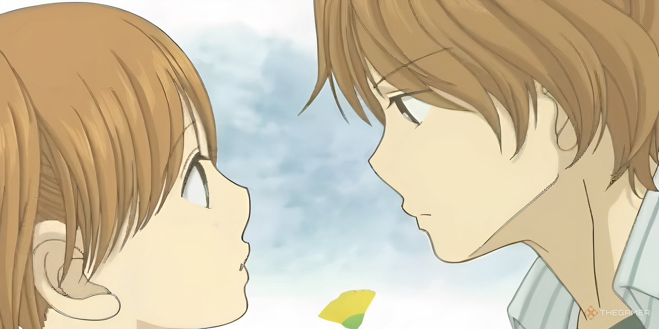 Motoharu yano and Nanami Takahashi look at each other's eyes and have yellow flowers.