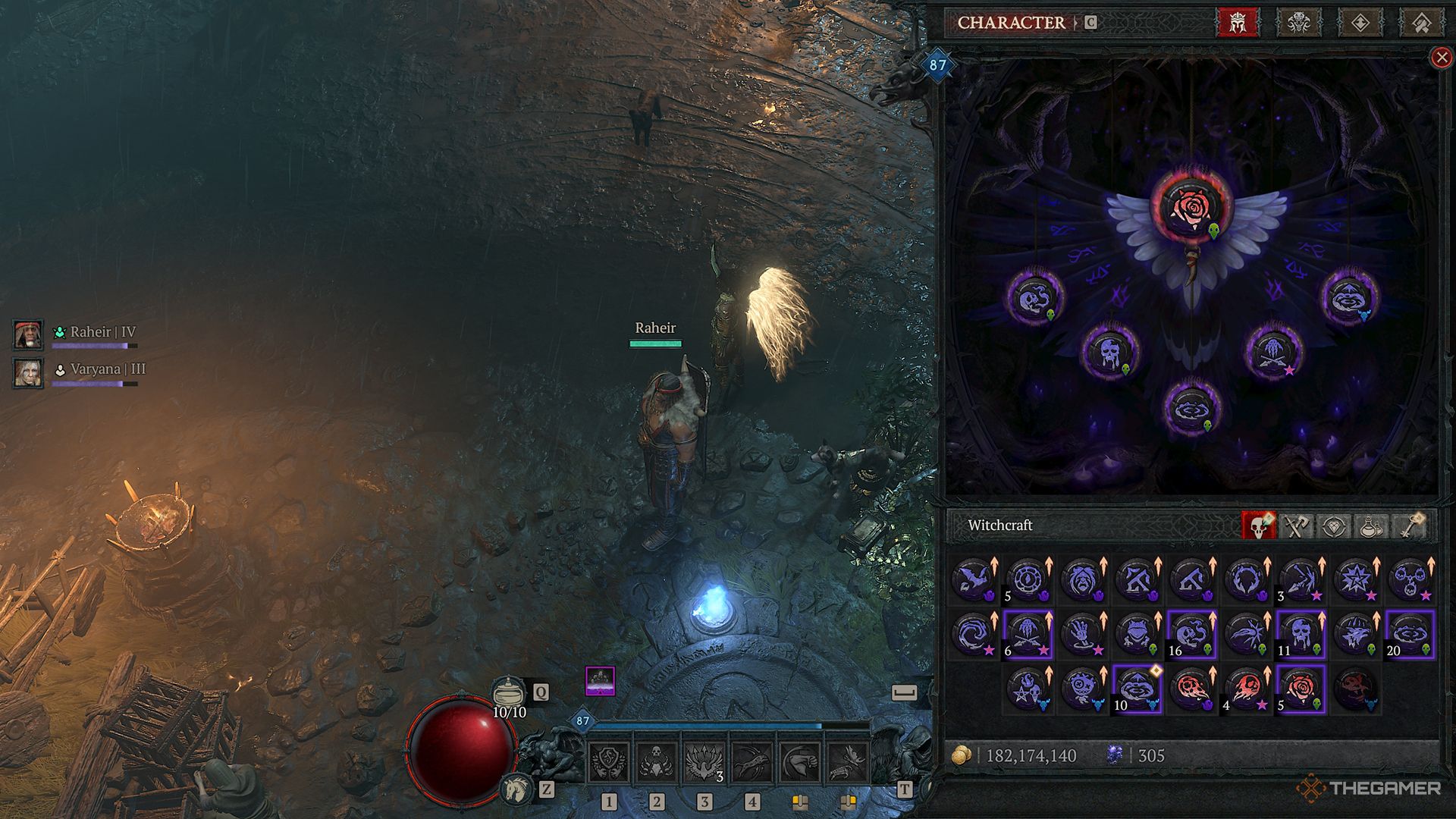 The Witch Powers setup for a Touch of Death build in Diablo 4.