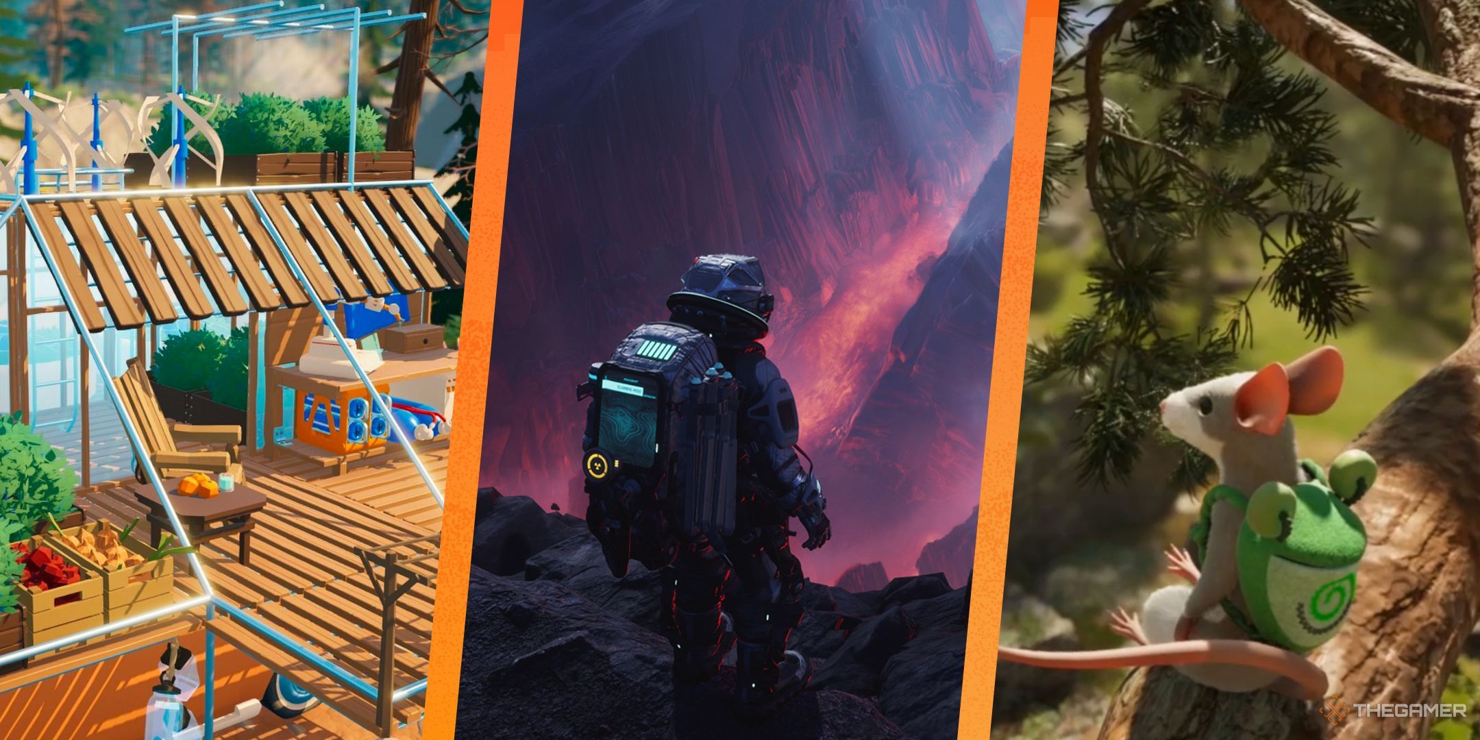 Screenshots from 3 indie games: Outbound, The Alters, and Hela