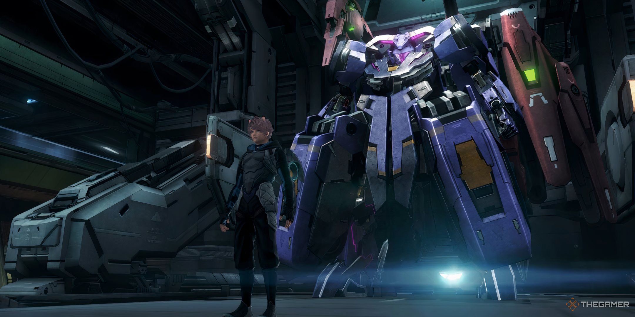 Amidosis Heads Scale X standing inside the blade barracks hanger in Zenobelid Chronicles X: Exactly edition.