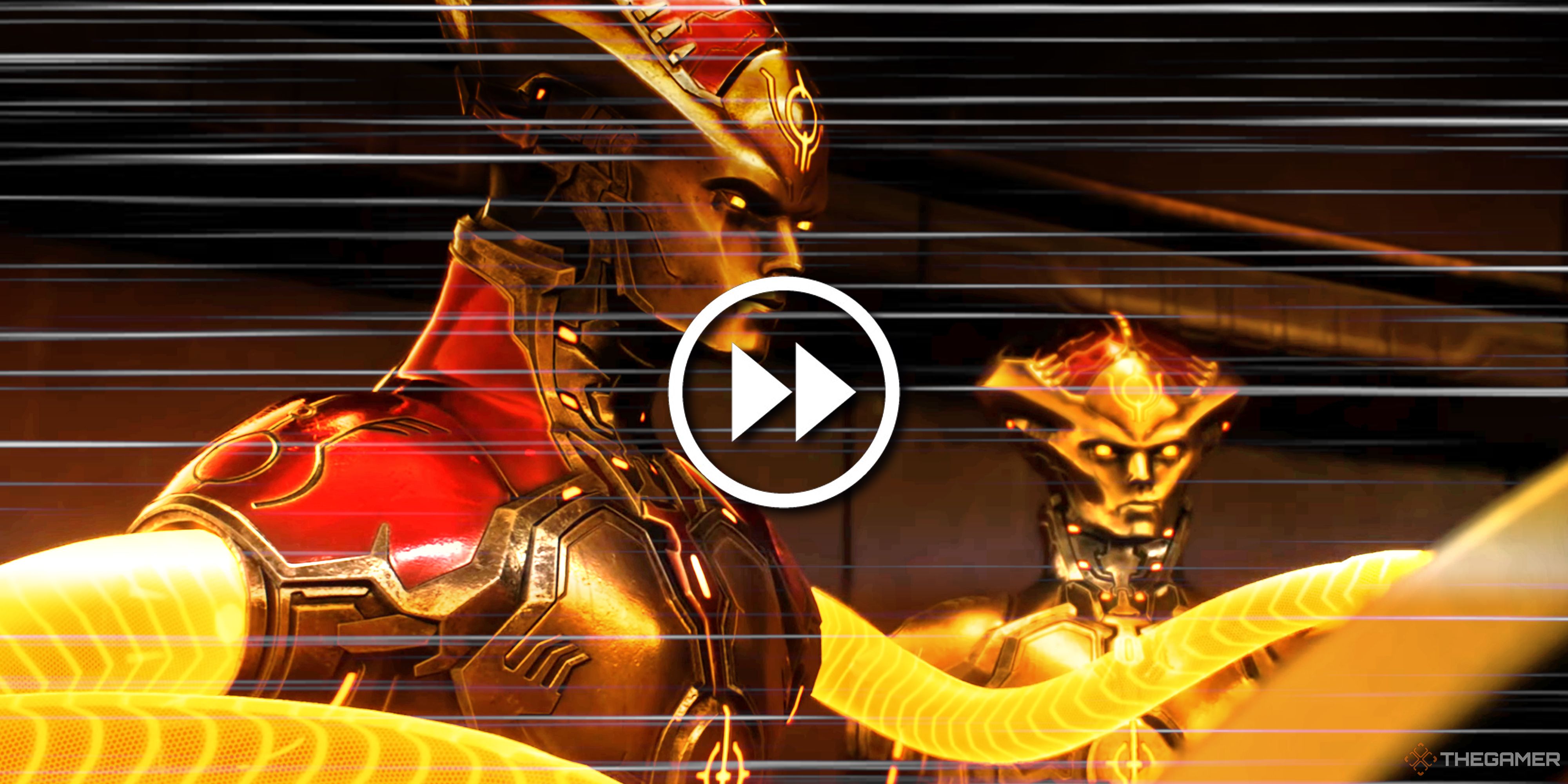 Makyrs in Doom: The Dark Ages with a fast-forward symbol over the image.
