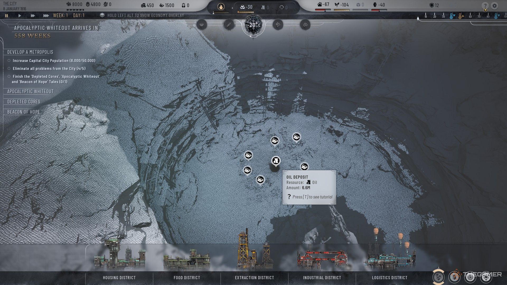 The player finds the oil in the pit area of ​​the pit scenario of the FrostPunk 2.
