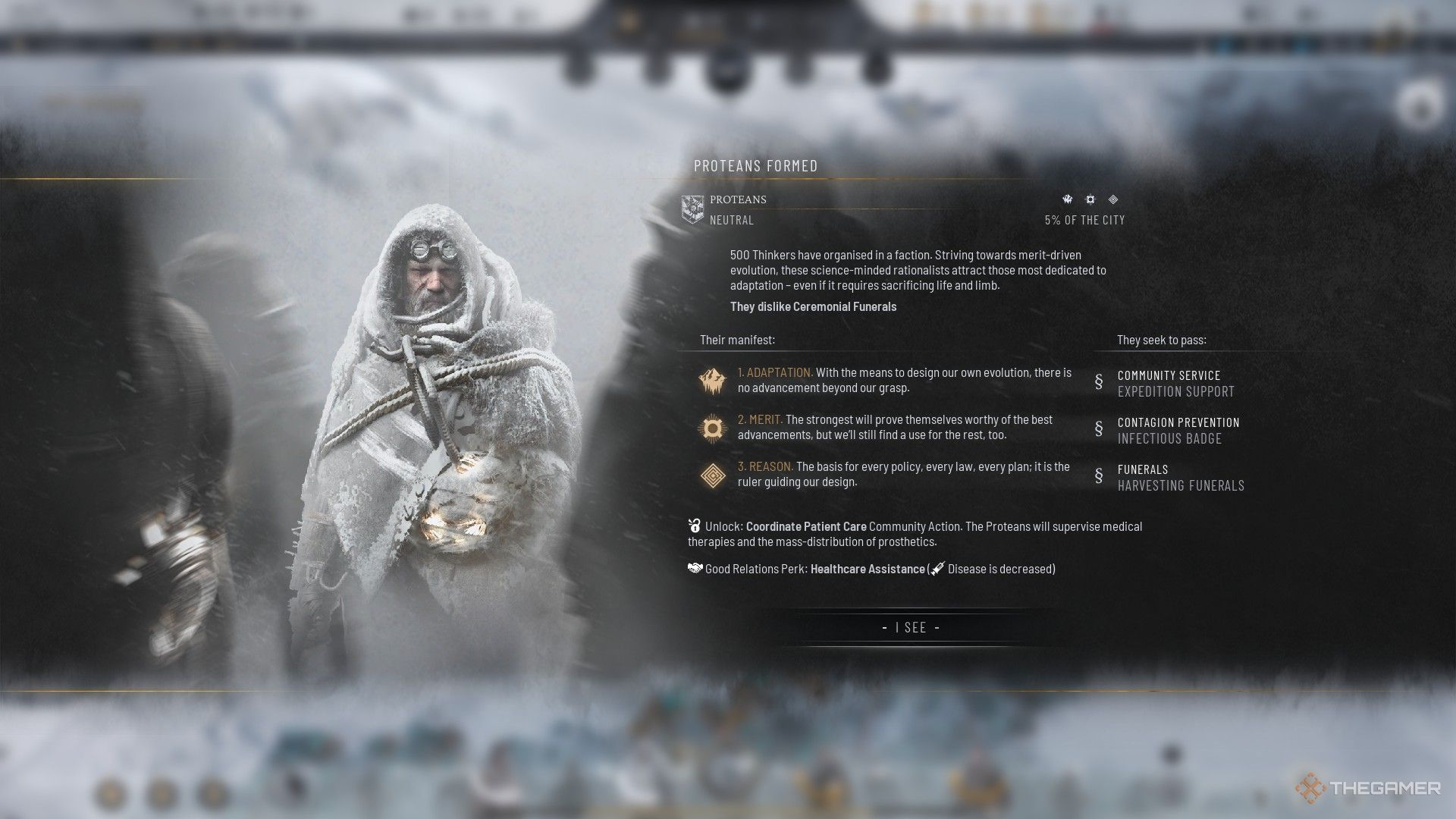 Protay factions are formed during the pit scenario of FrostPunk 2.