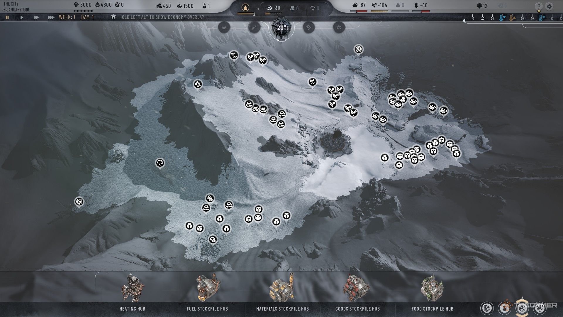 Overview of the entire map of the pit in FROSTPUNK 2. 