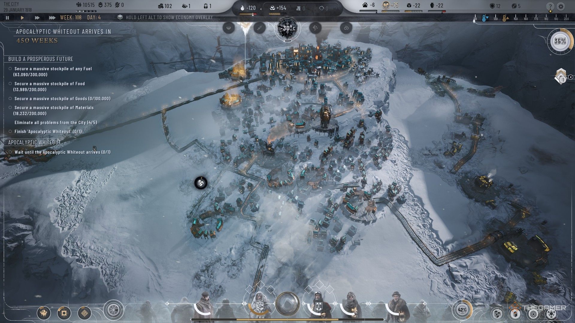 खेलाडीले फ्रेक्टप्या ut ्गमा फ्लाईप्या un ्गमा फ्याँकिएका कुकुरको नक्शामा एक पहाडमा एक शहर बनाउँदछ।