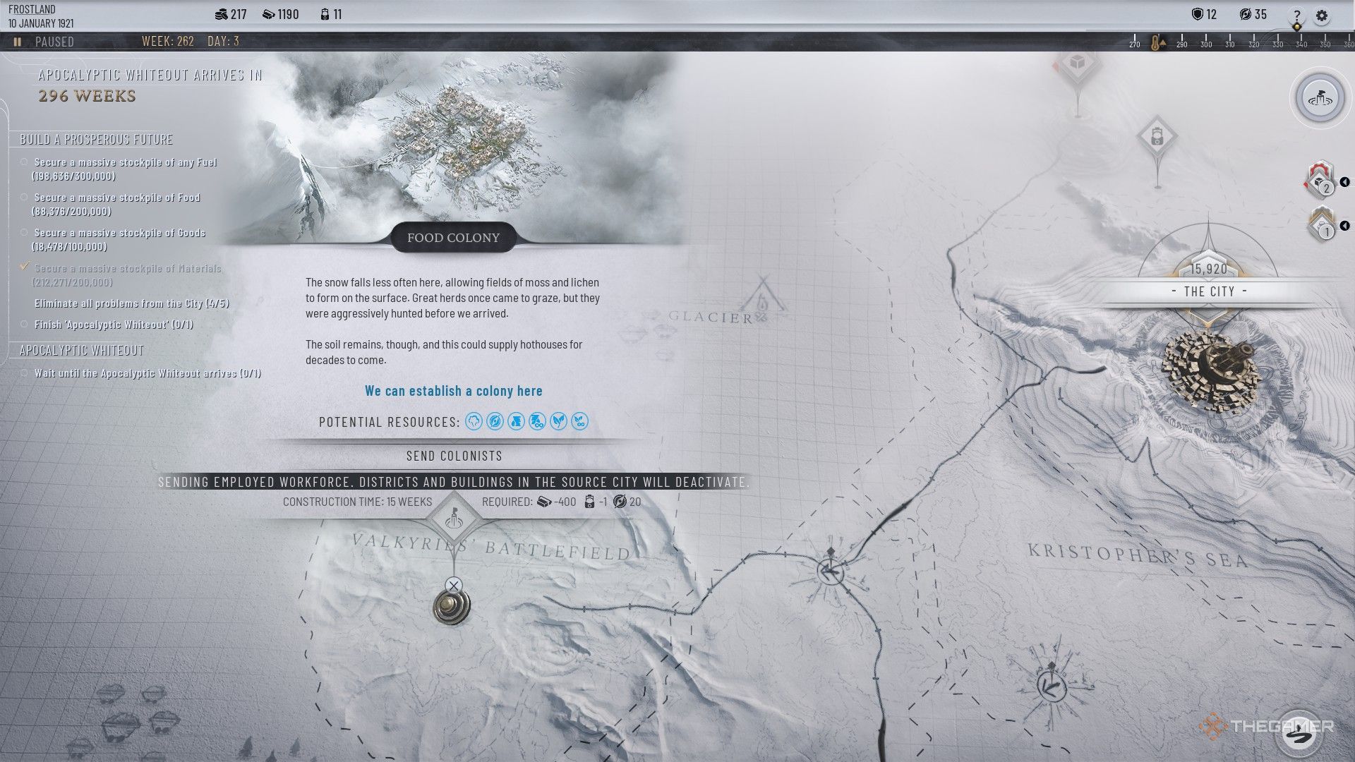 खेलाडीले उपनिवेशवादीहरूलाई शीतल 2 मा फ्रुस्टल्याण्ड्समा नयाँ खाना उपनिवेश सुरू गर्न पठाउँदछ।