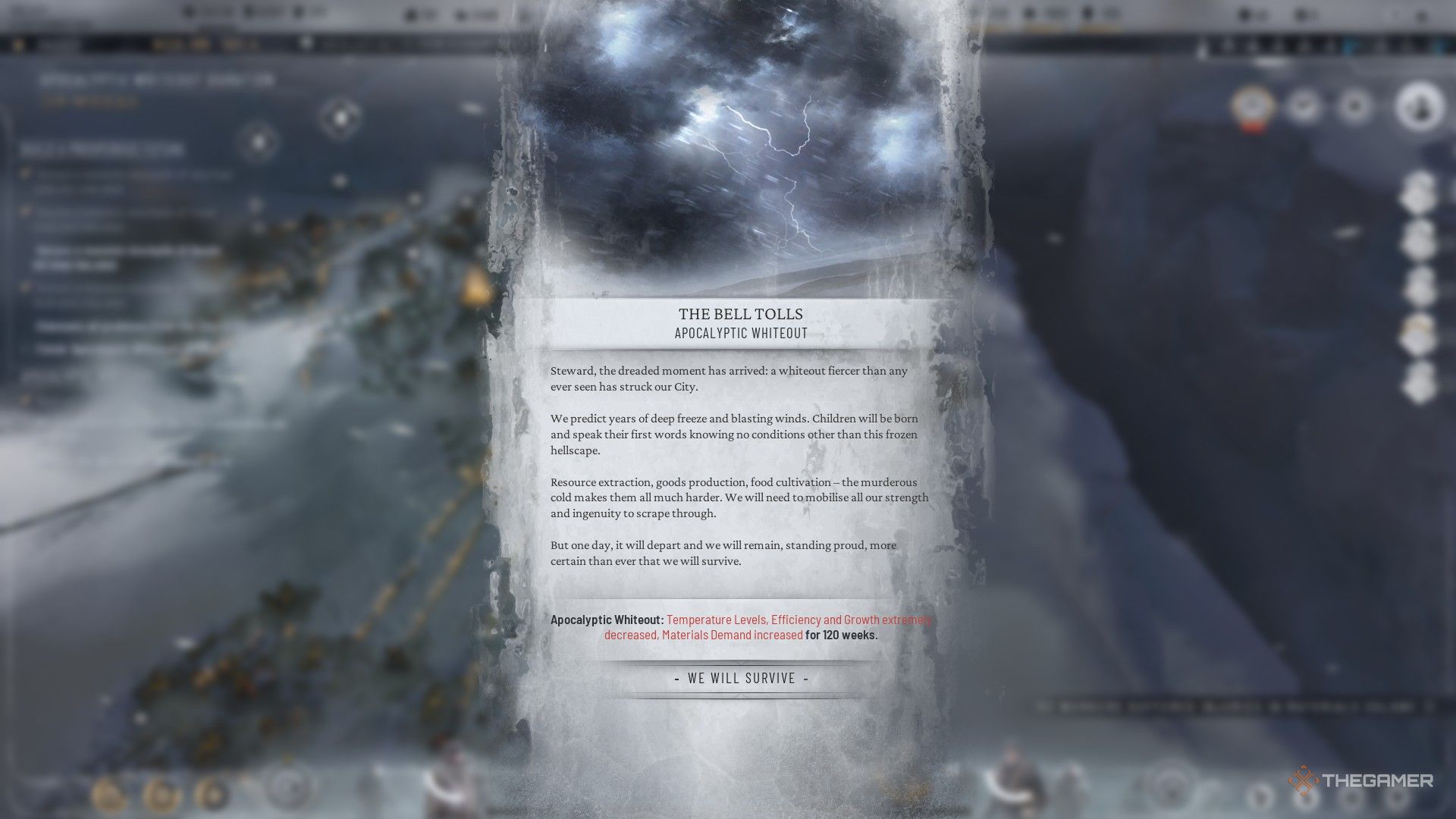 खेलाडीले एक चेतावनी प्राप्त गर्दछ कि APOCLYPTic ह्वाइटआउट फ्रुस्टप्रोयुन्टमा आएको छ।