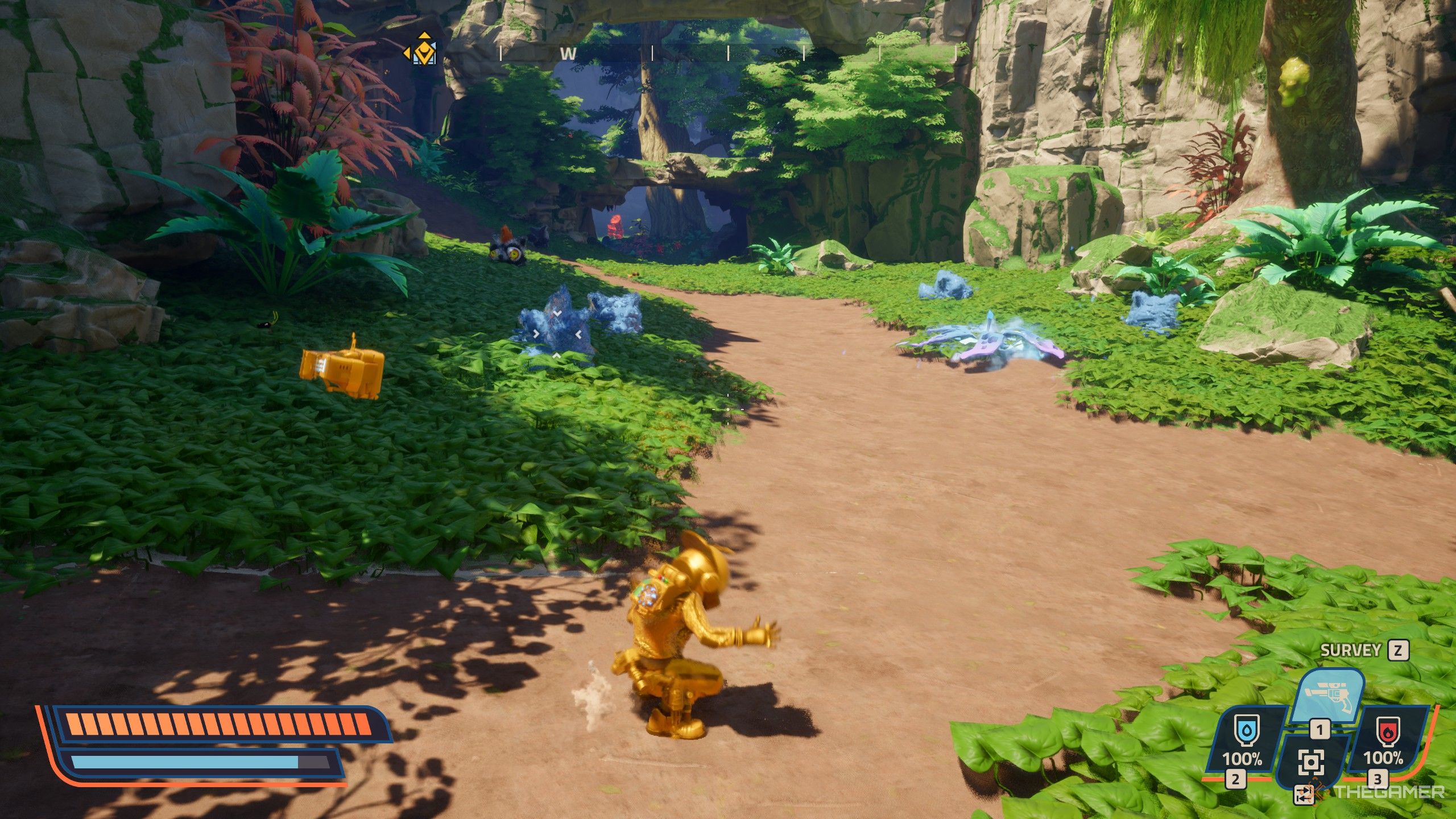 The player surrounded by frozen enemies in revenge of the savage planet.