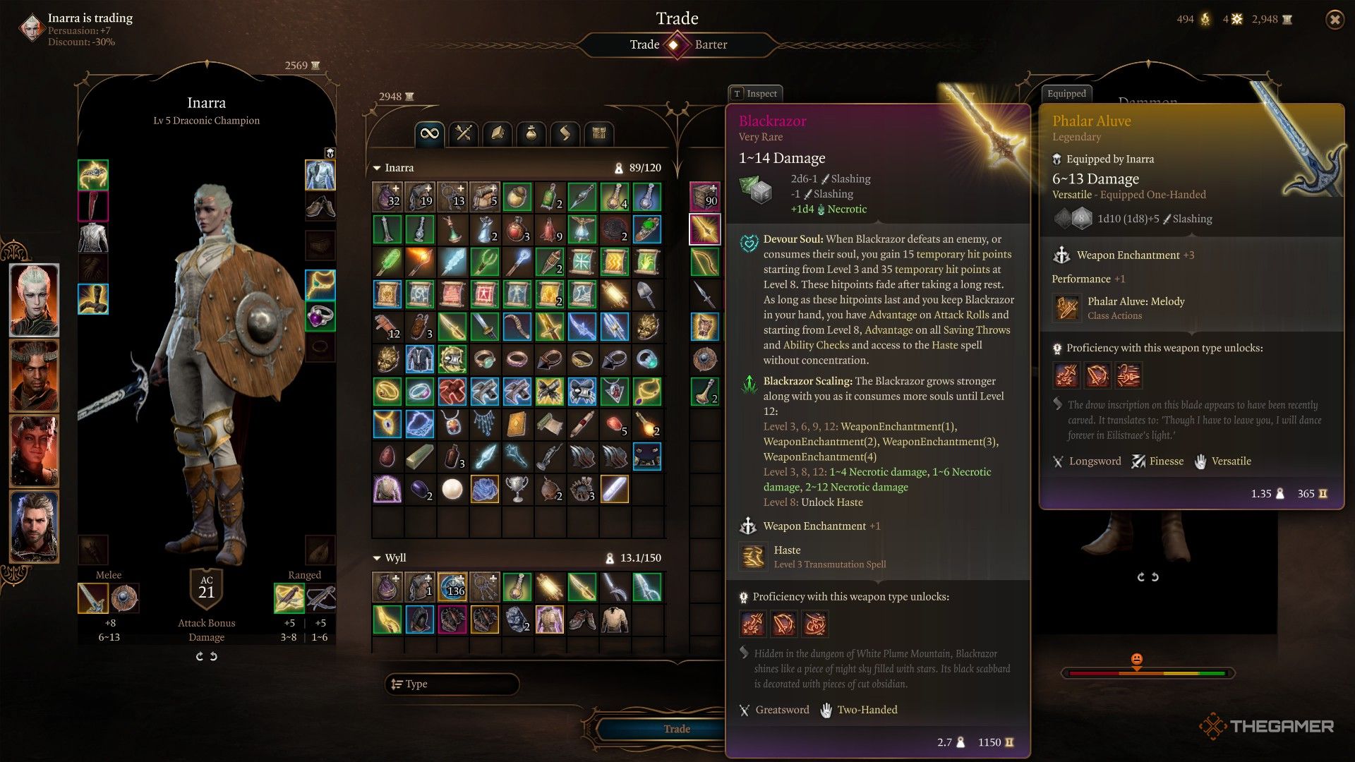 Player inspects the Blackrazor longsword for sale in Baldur's Gate 3.