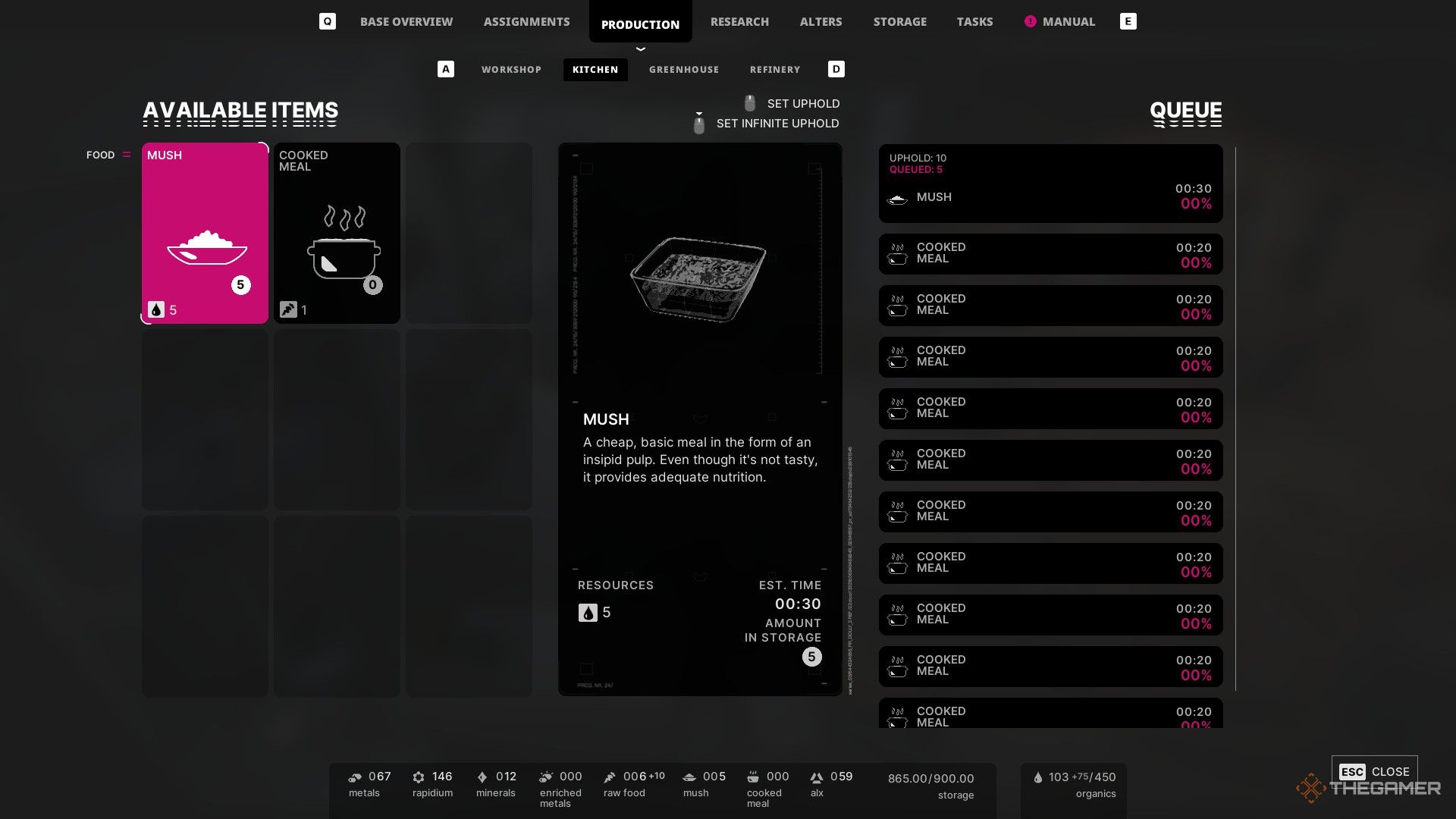 the kitchen menu in the alters, with much highlighted.