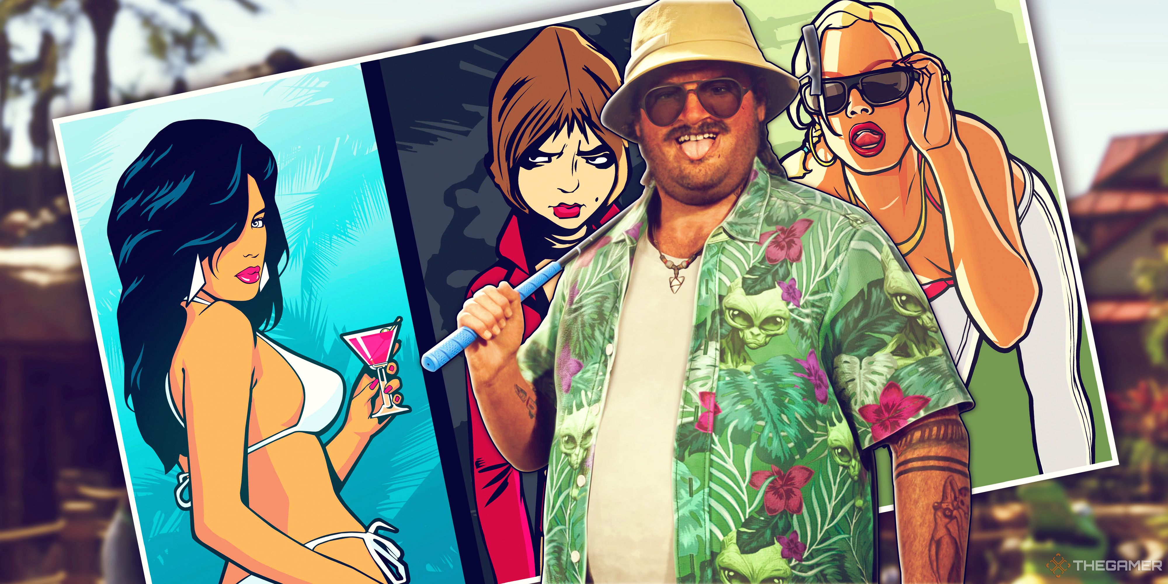Collage of the GTA image, including GTA 6 CAL HAMPTON.