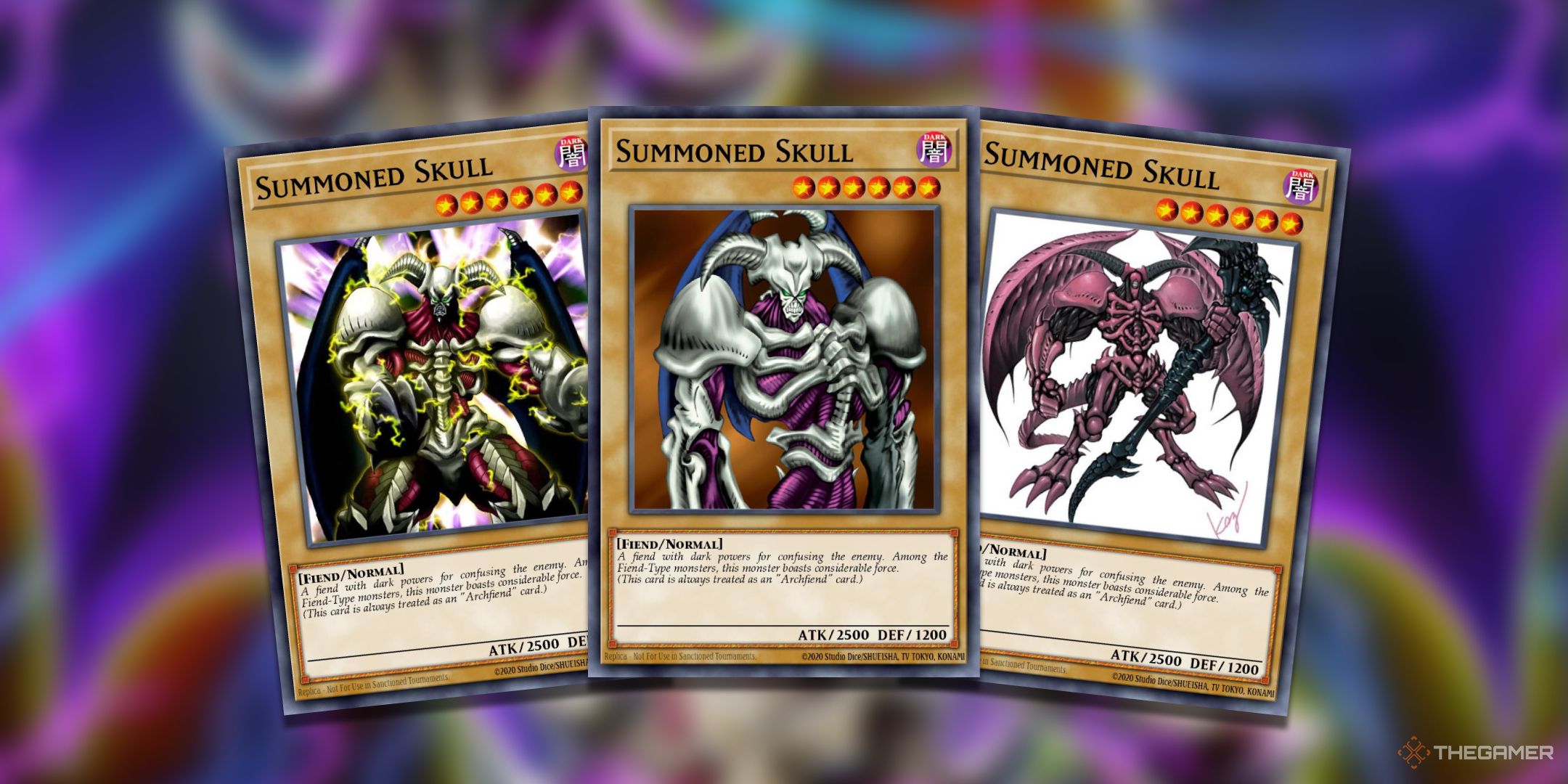A collage of Summoned Skull cards from the Yu-Gi-Oh! TCG.