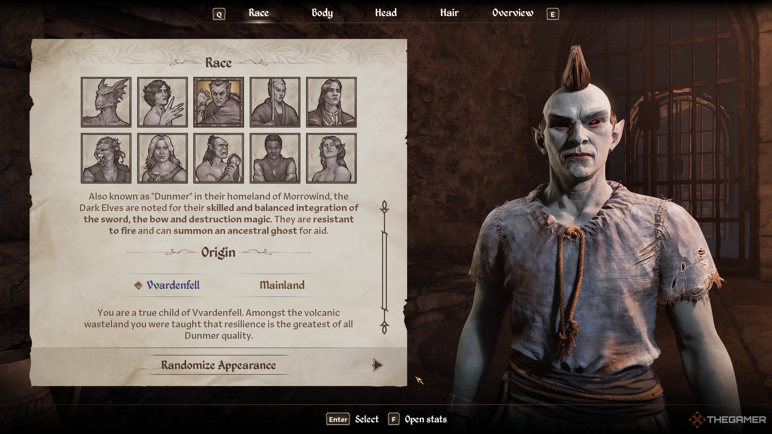 A Dark Elf&rsquo;s strength in Oblivion Remastered.