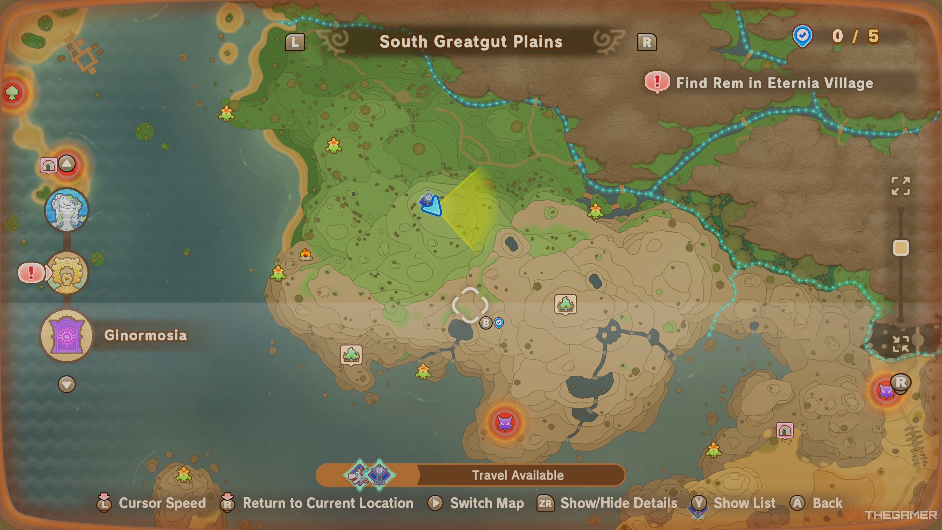 A map of South Greatgut Plains in Fantasy Life i.
