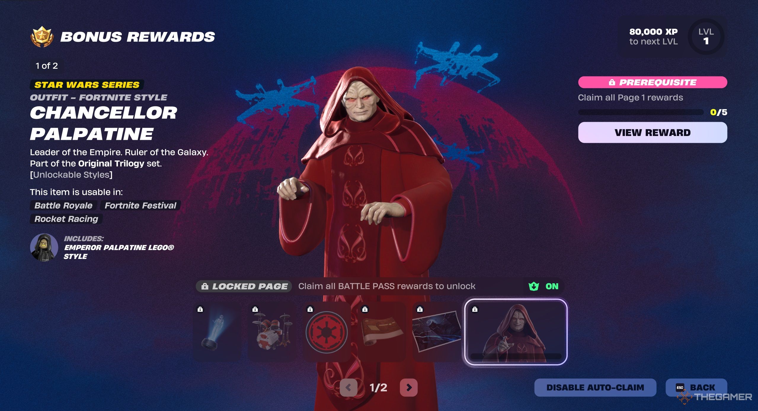 A photo of the Battle Pass rewards for Fortnite, specifically the bonus rewards, page one.