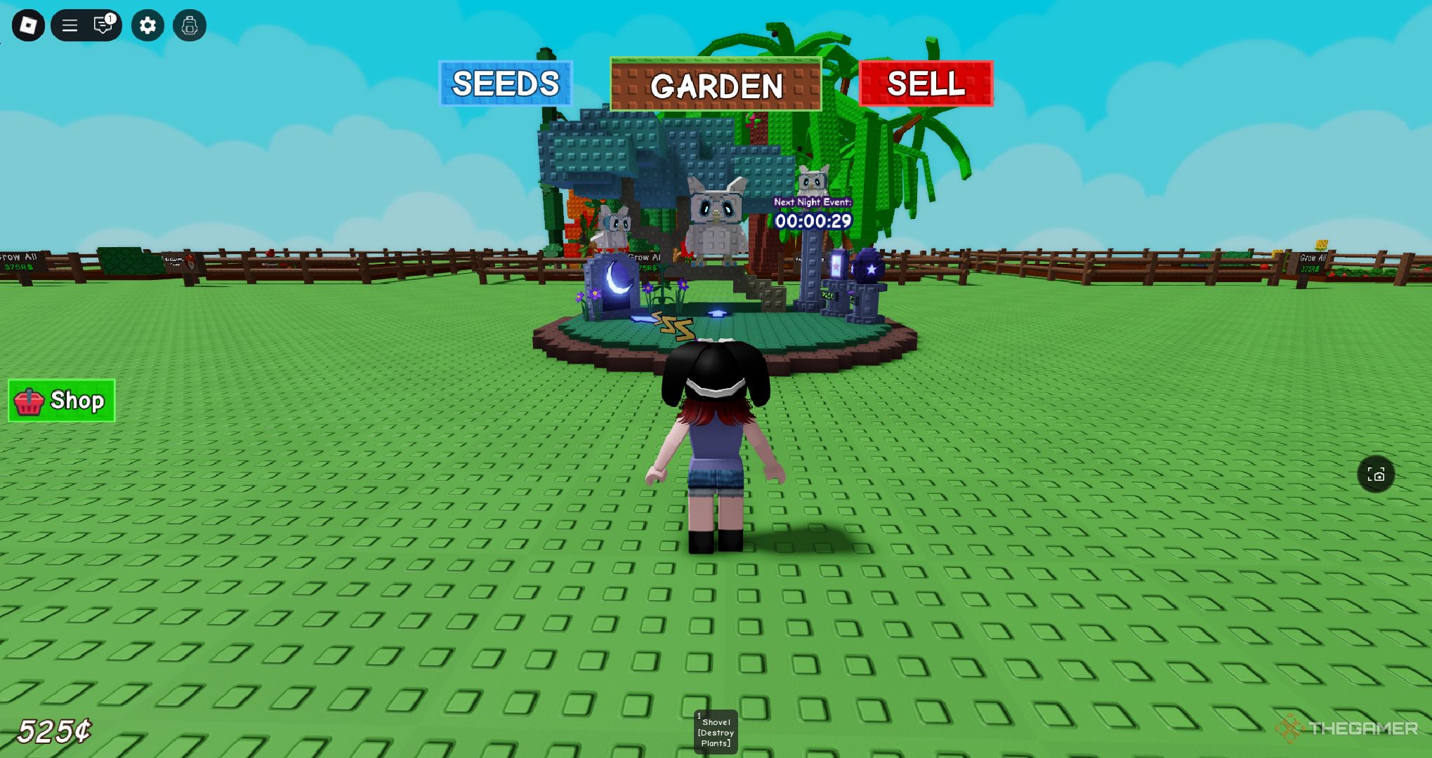 بازیکنی که منتظر شب رویداد قمری در Roblox یک باغ است.